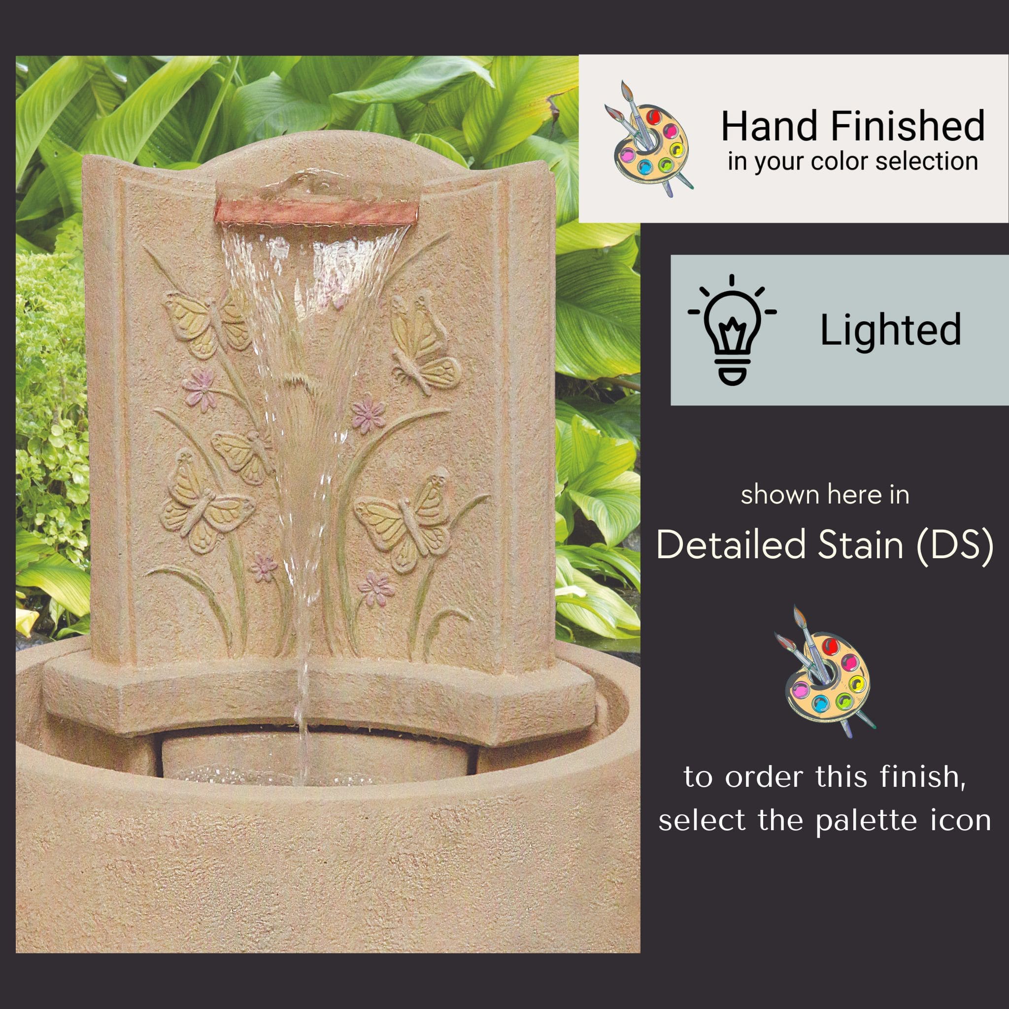 Lido Butterfly Concrete Fountain w/Lights - Massarellis #3498