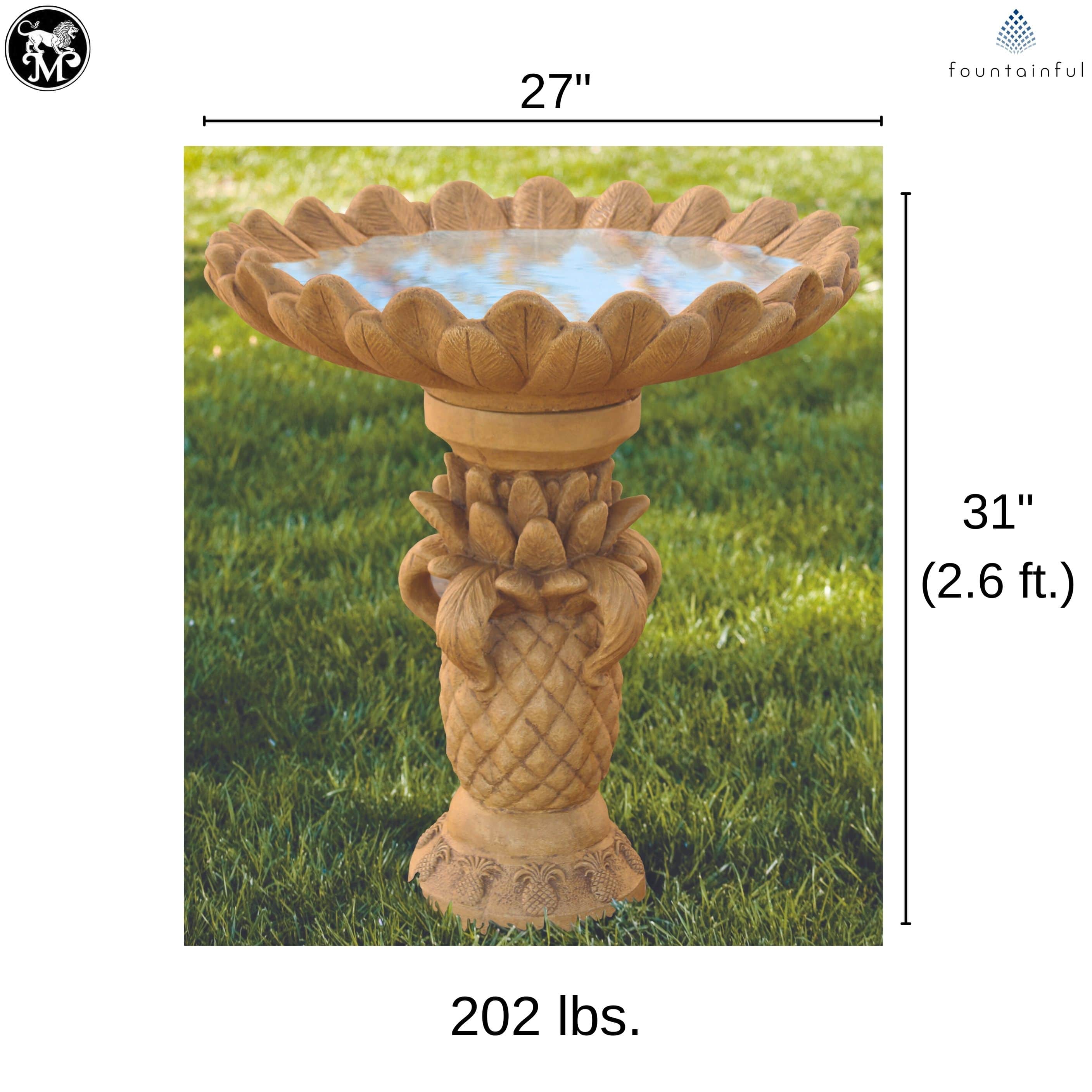 Pineapple Leaves Concrete Bird Bath - Massarellis #9270