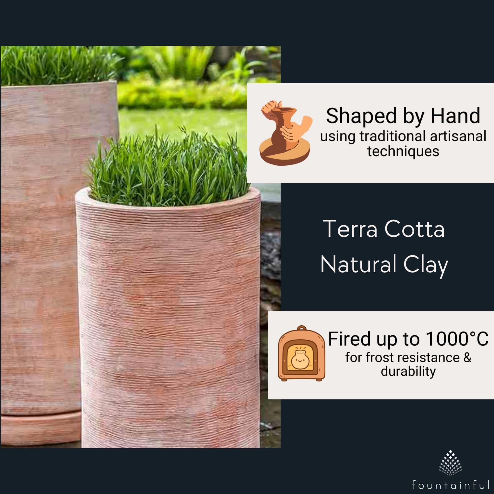 Sgraffito Tall Set of 2 Terra Cotta Planters - Campania #6473