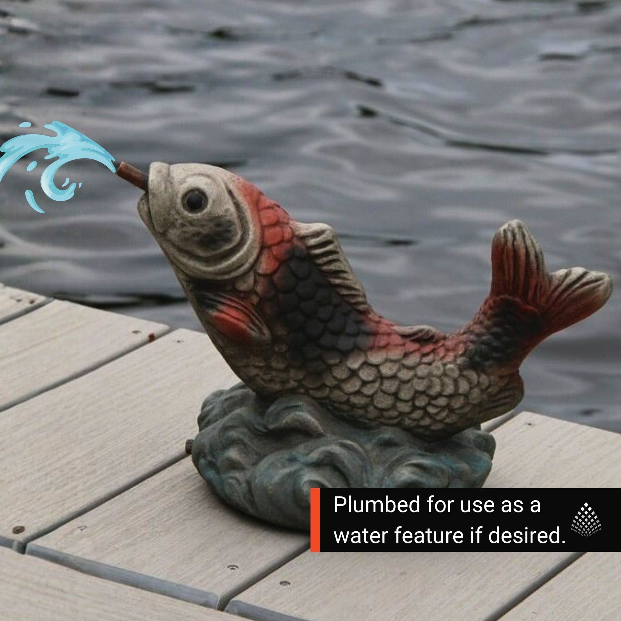 Curling Carp Small Plumbed Concrete Statue - Massarellis #7576