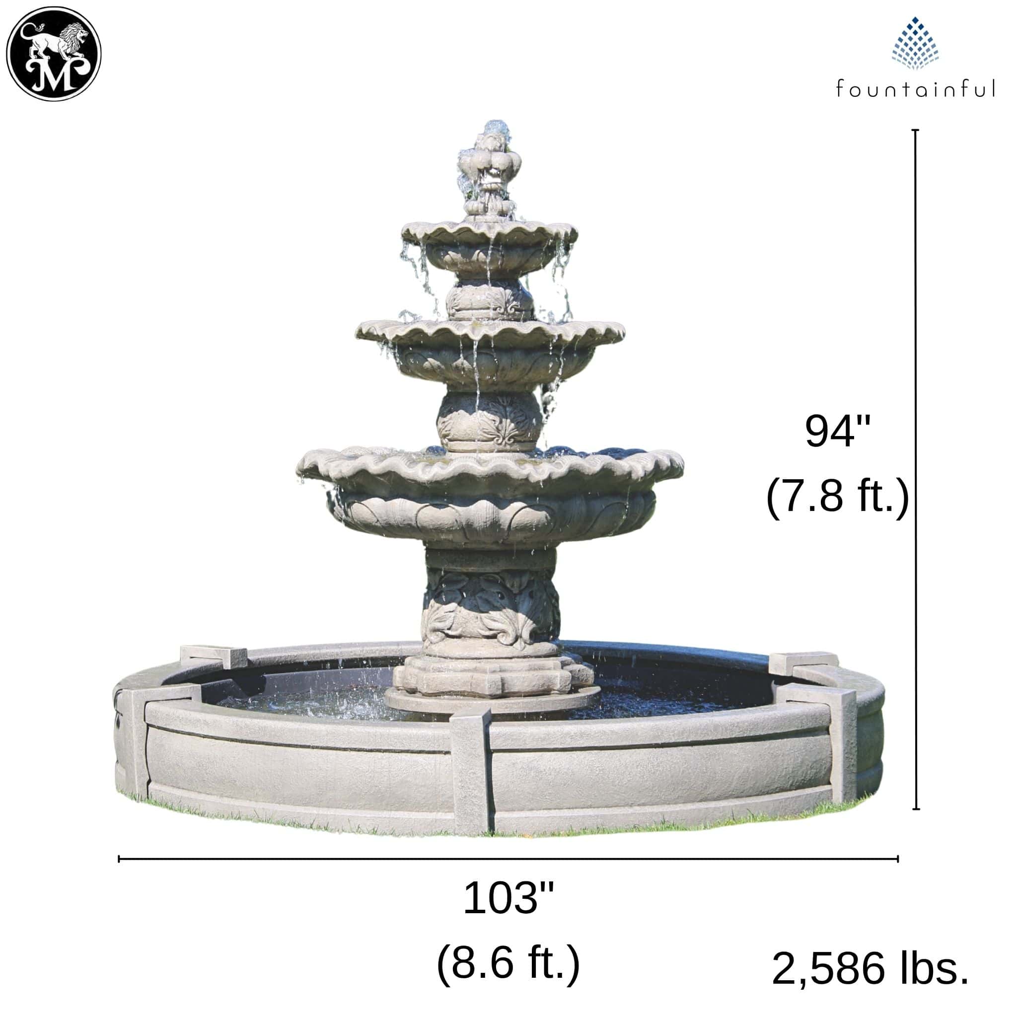 Scallop 3-Tier Concrete Fountain w/Pool - Massarellis #3886