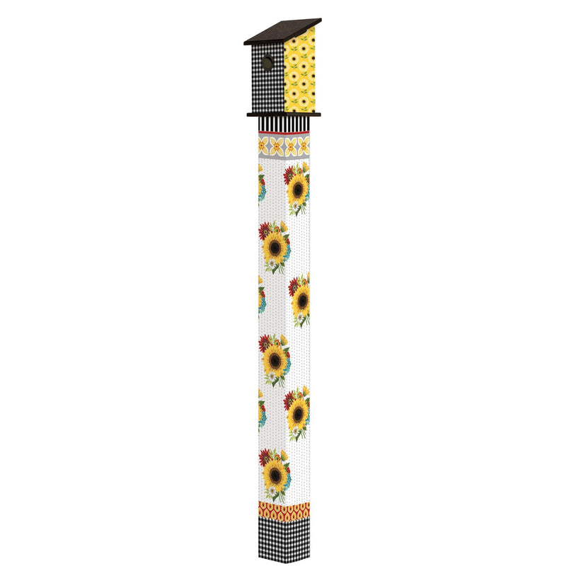 "Sunflower Checks" Birdhouse - 6 foot Art Pole | Studio M