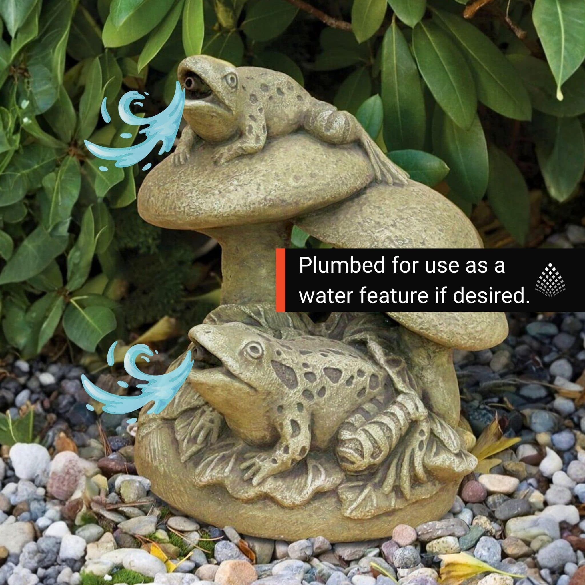 Frogs & Mushrooms Plumbed Concrete Statue - Massarellis #2290
