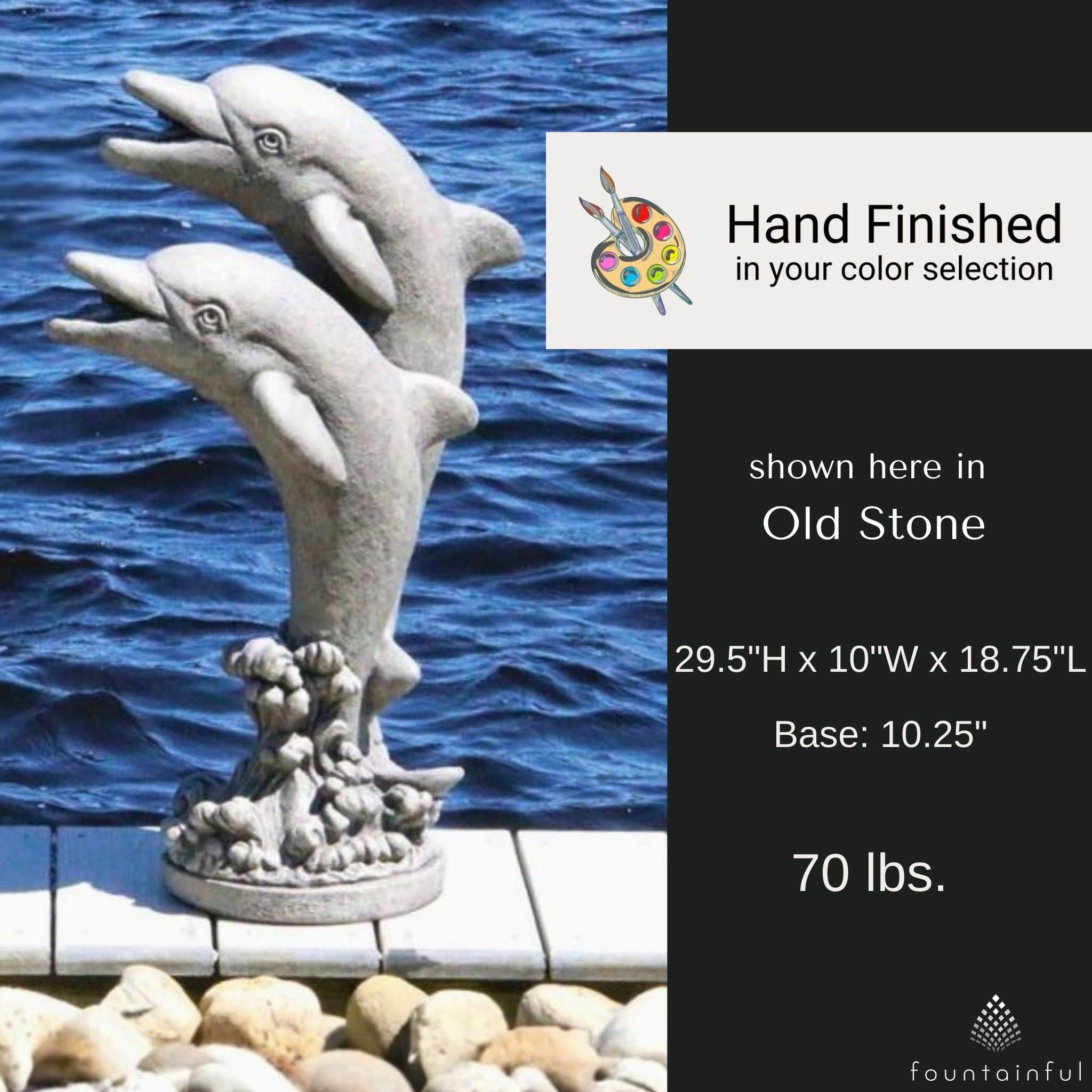 Double Dolphins Plumbed Concrete Water Statue - Massarelli