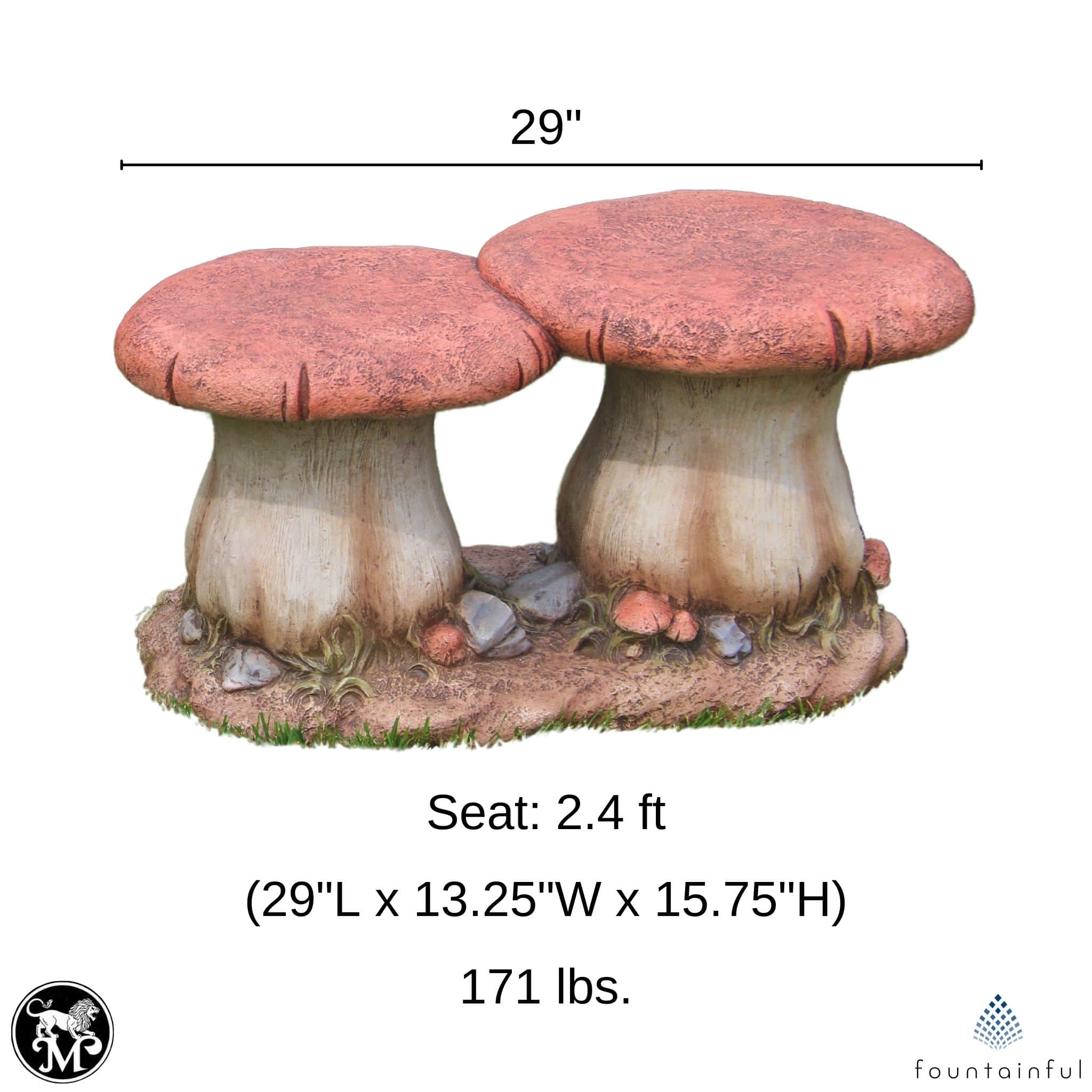 Double Mushroom Concrete Garden Bench - Massarellis #2412