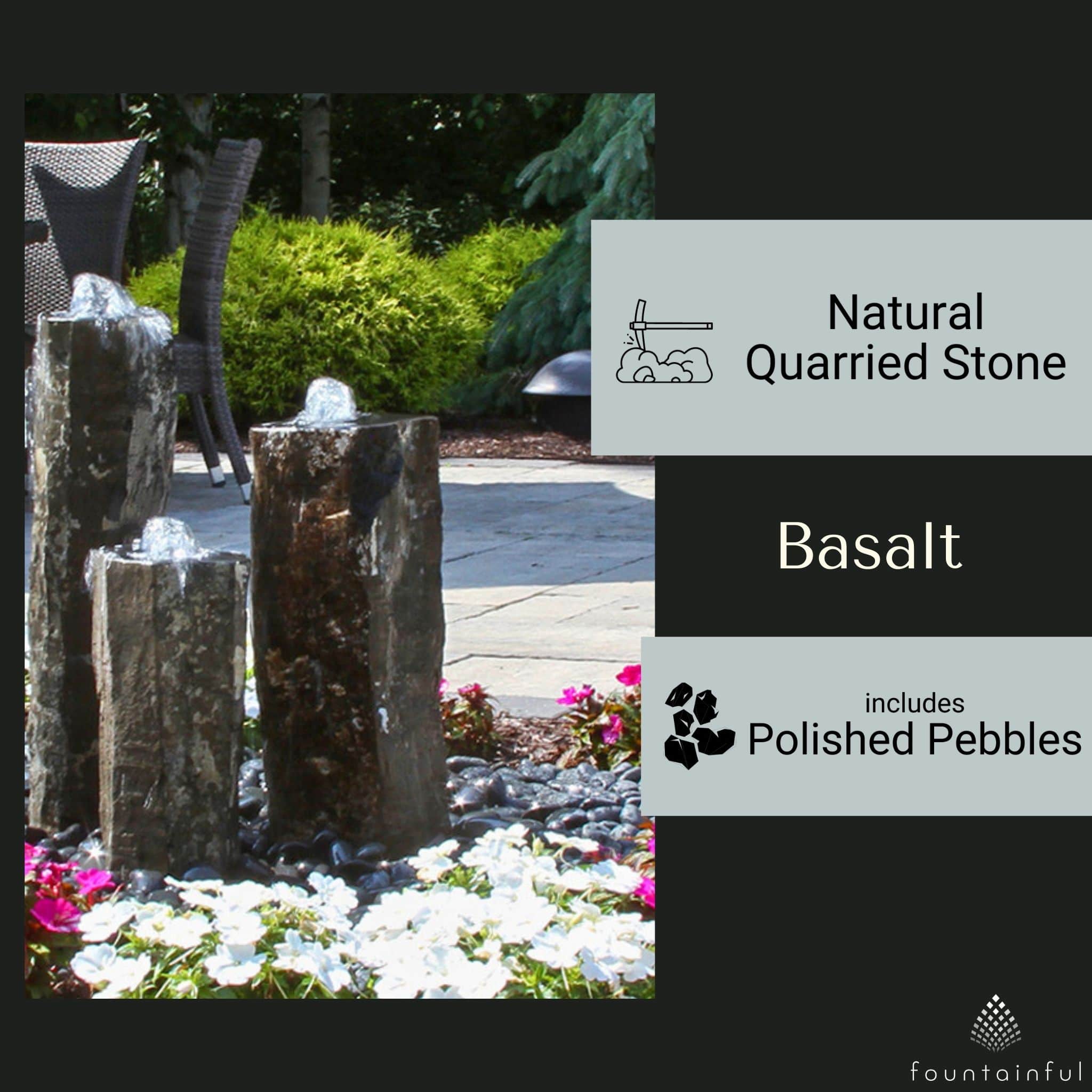 Triple Hollowed-Out Basalt Fountain - Complete Kit- Blue Thumb