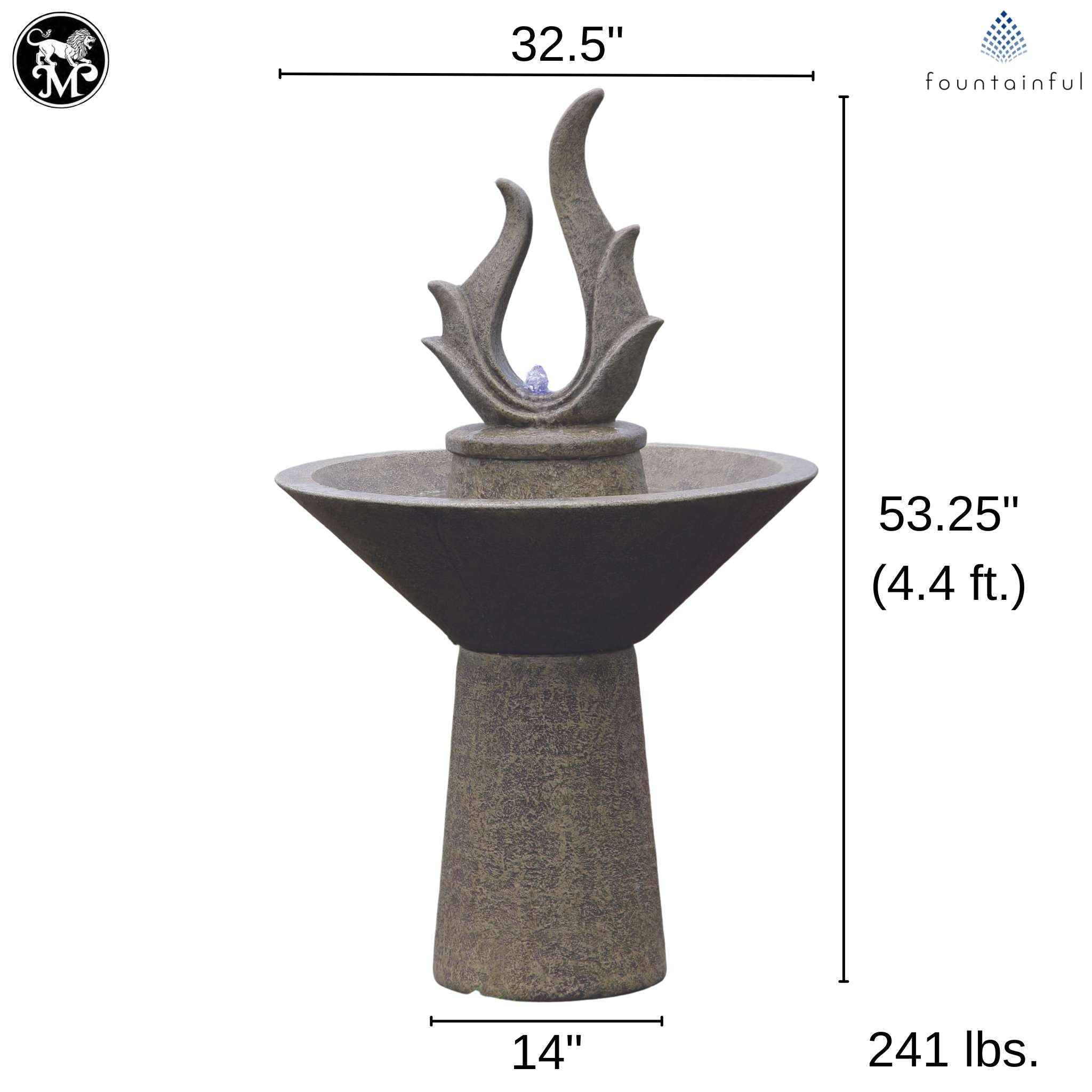 Garden Petal Point Concrete Fountain w/Lights - Massarellis #3833
