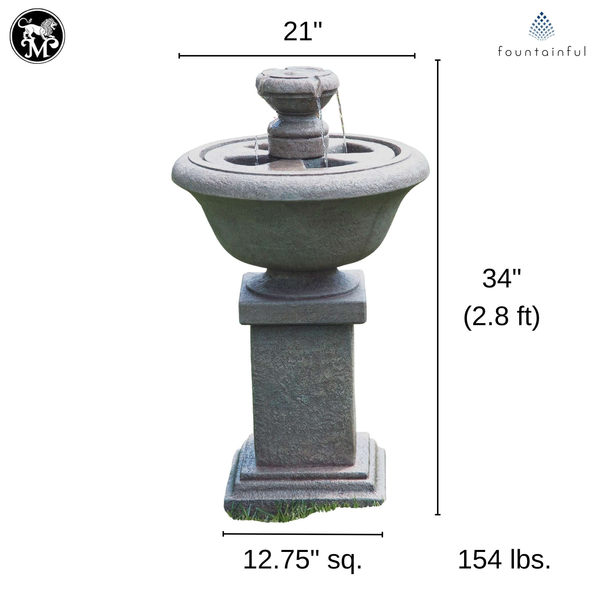 Cheshire 2-Tier Concrete Pedestal Fountain w/Lights - Massarellis #3570