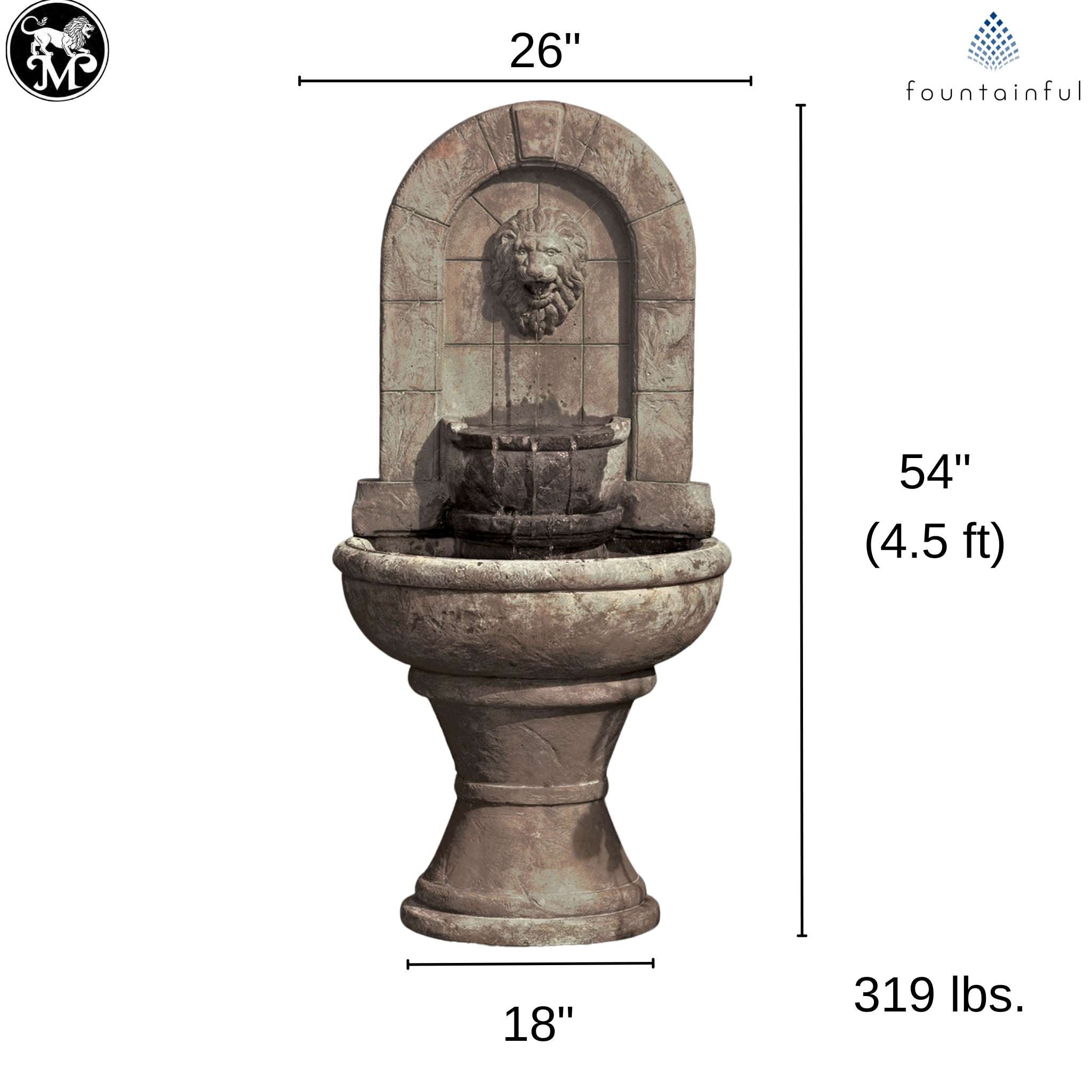 Lion Finial Concrete Garden Wall Fountain - Massarellis #3567
