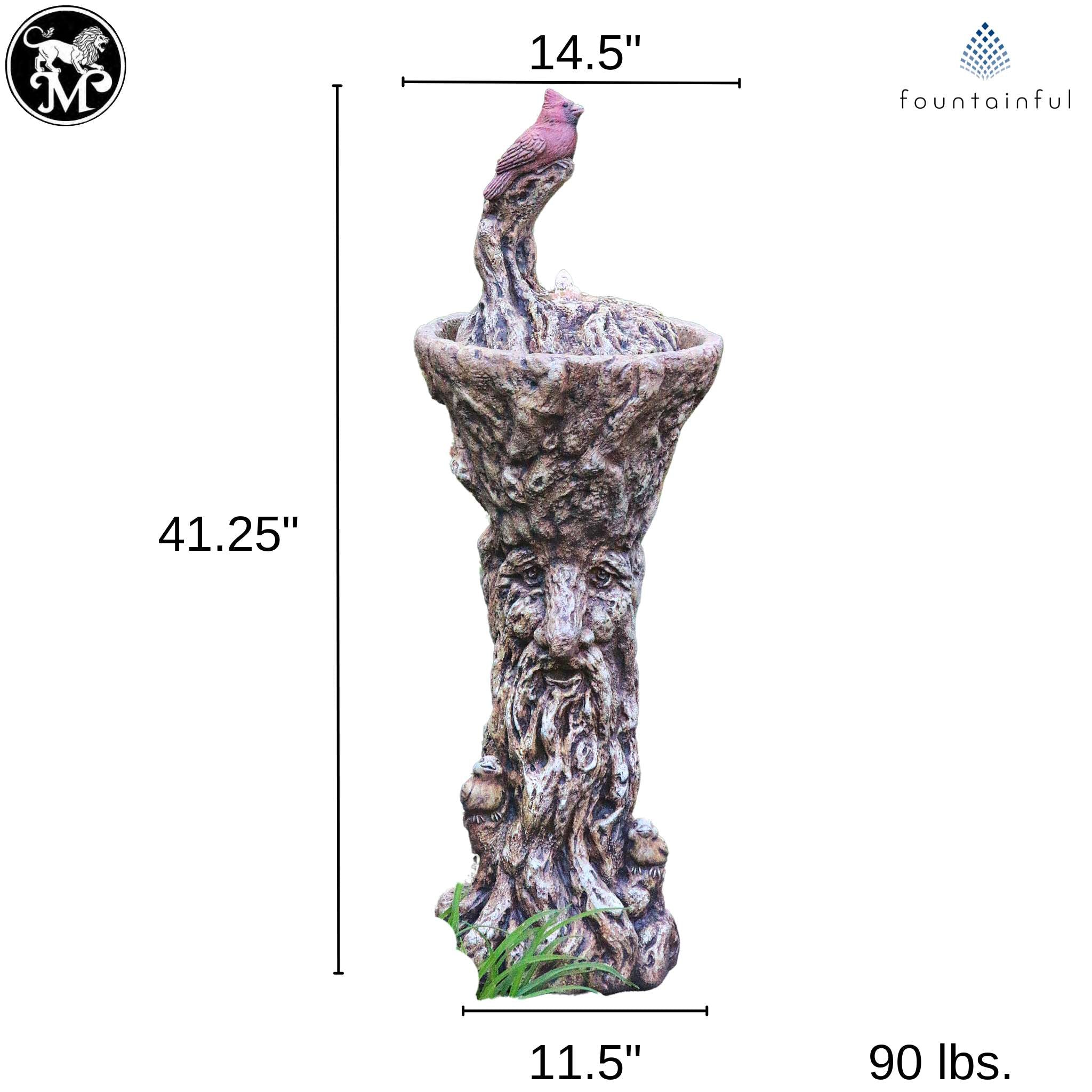 Cardinal Concrete Fountainette w/ Tree Man Pedestal & Lights - Massarellis #3943