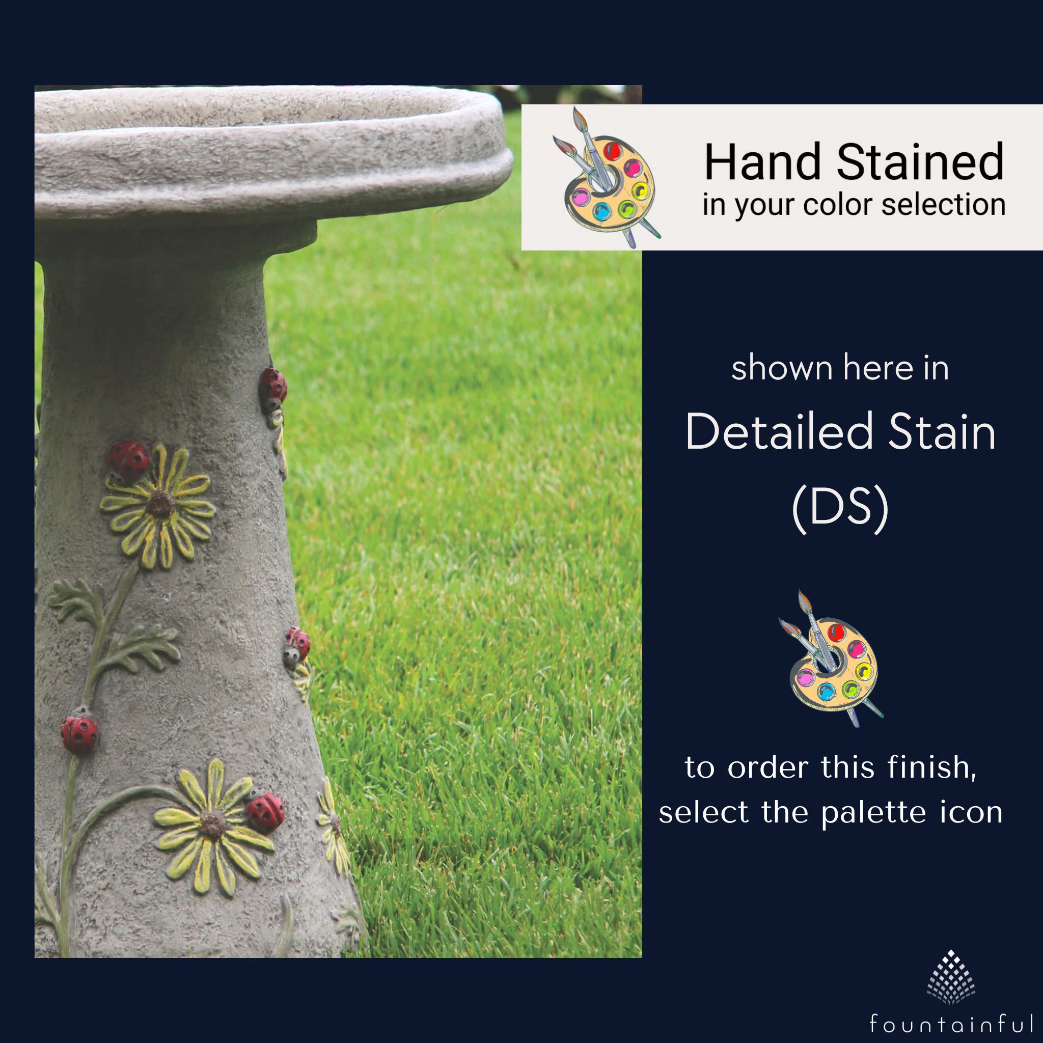 Ladybug & Flowers Concrete Bird Bath - Massarellis #9777