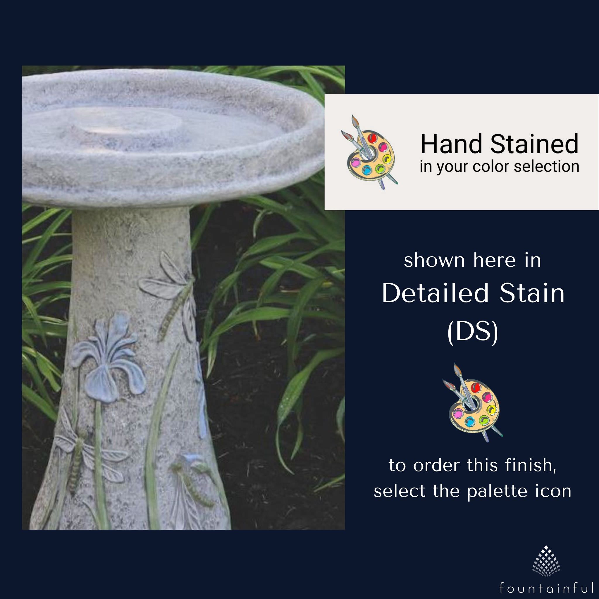 Dragonfly & Flowers Concrete Bird Bath - Massarellis #9753