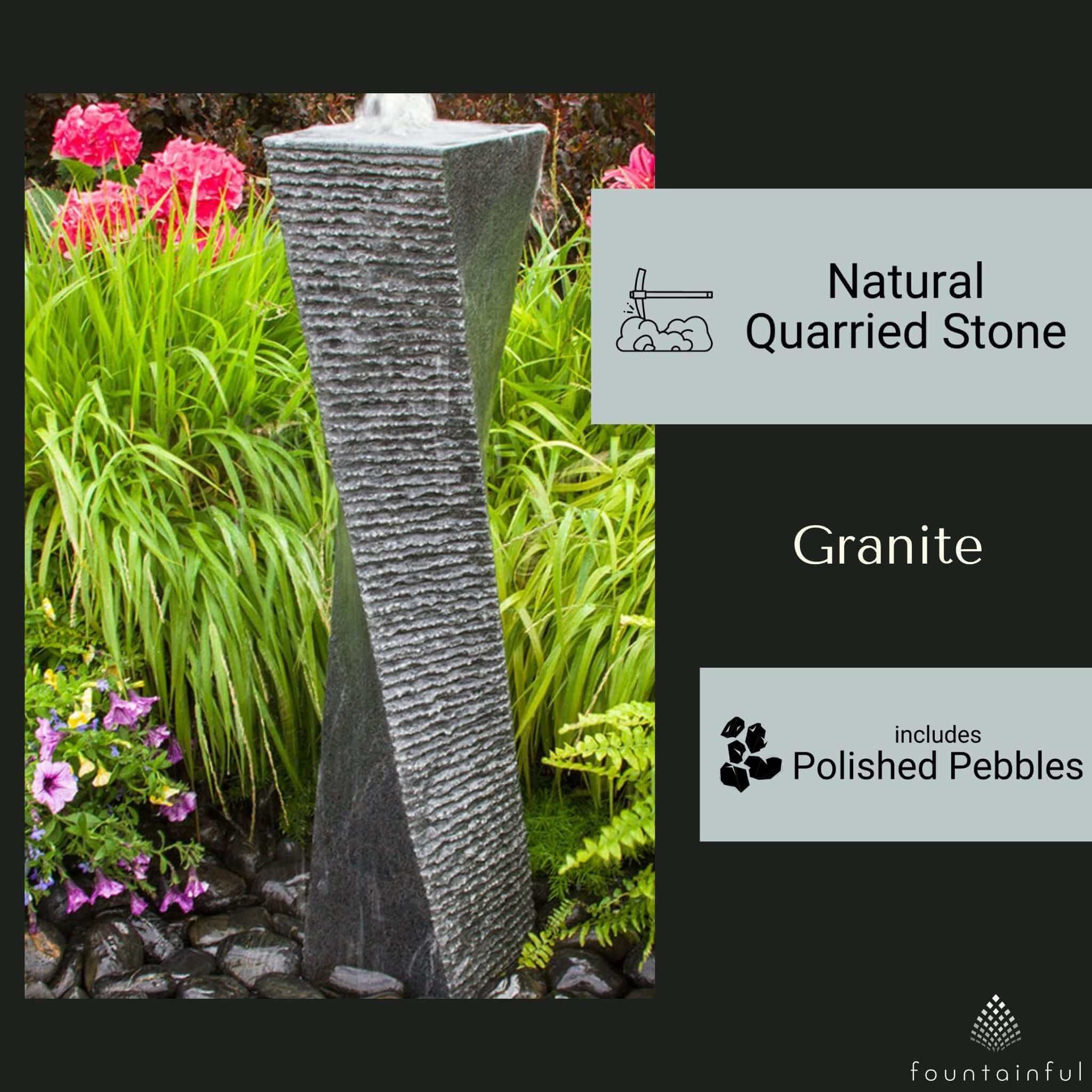 Gray Polished Granite Twist Tower Fountain Kit - Blue Thumb