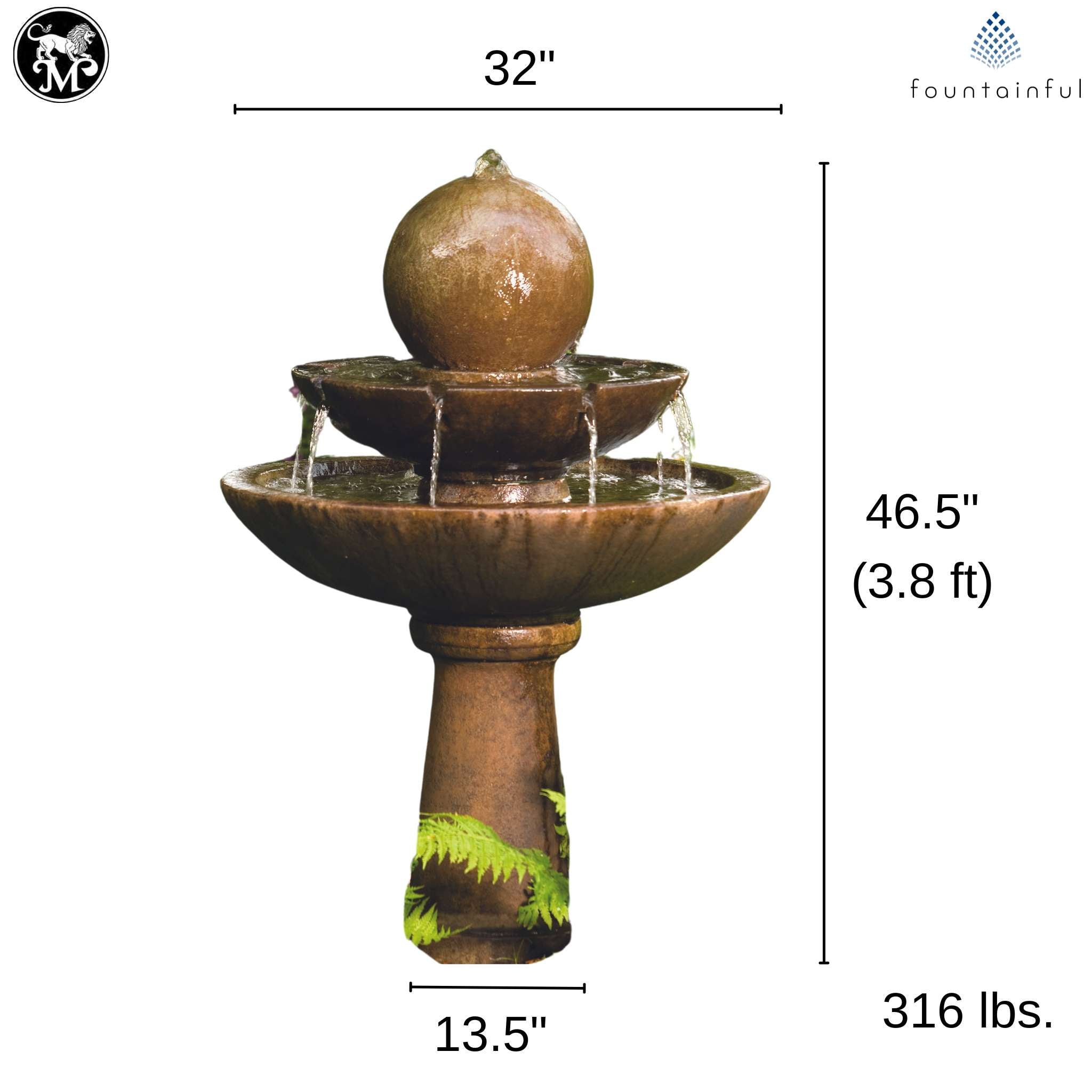 Tranquility Sphere 2-Tier Concrete Fountain - Massarellis #3701