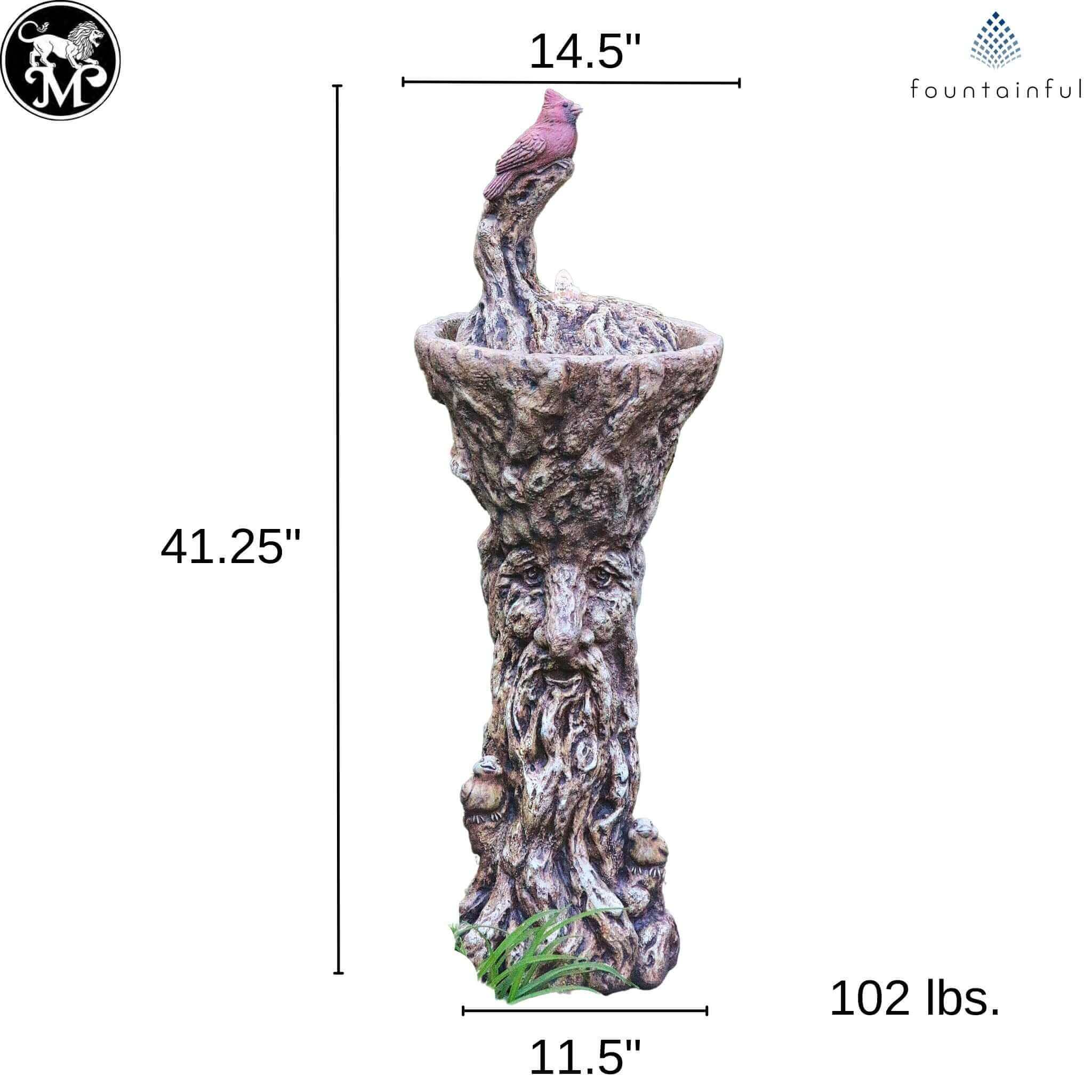 Cardinal Concrete Fountainette w/ Tree Man Pedestal & Lights - Massarellis #3943