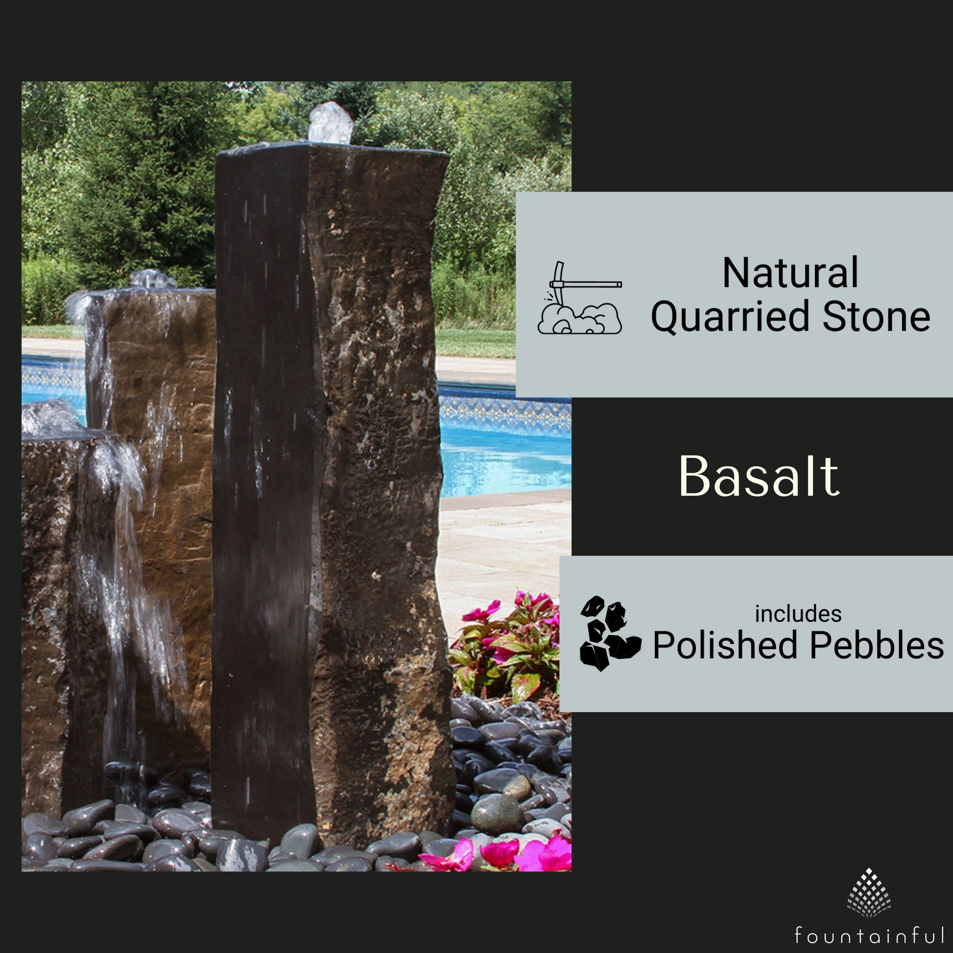 Triple One-Side Polished Basalt Fountain - Complete Kit- Blue Thumb