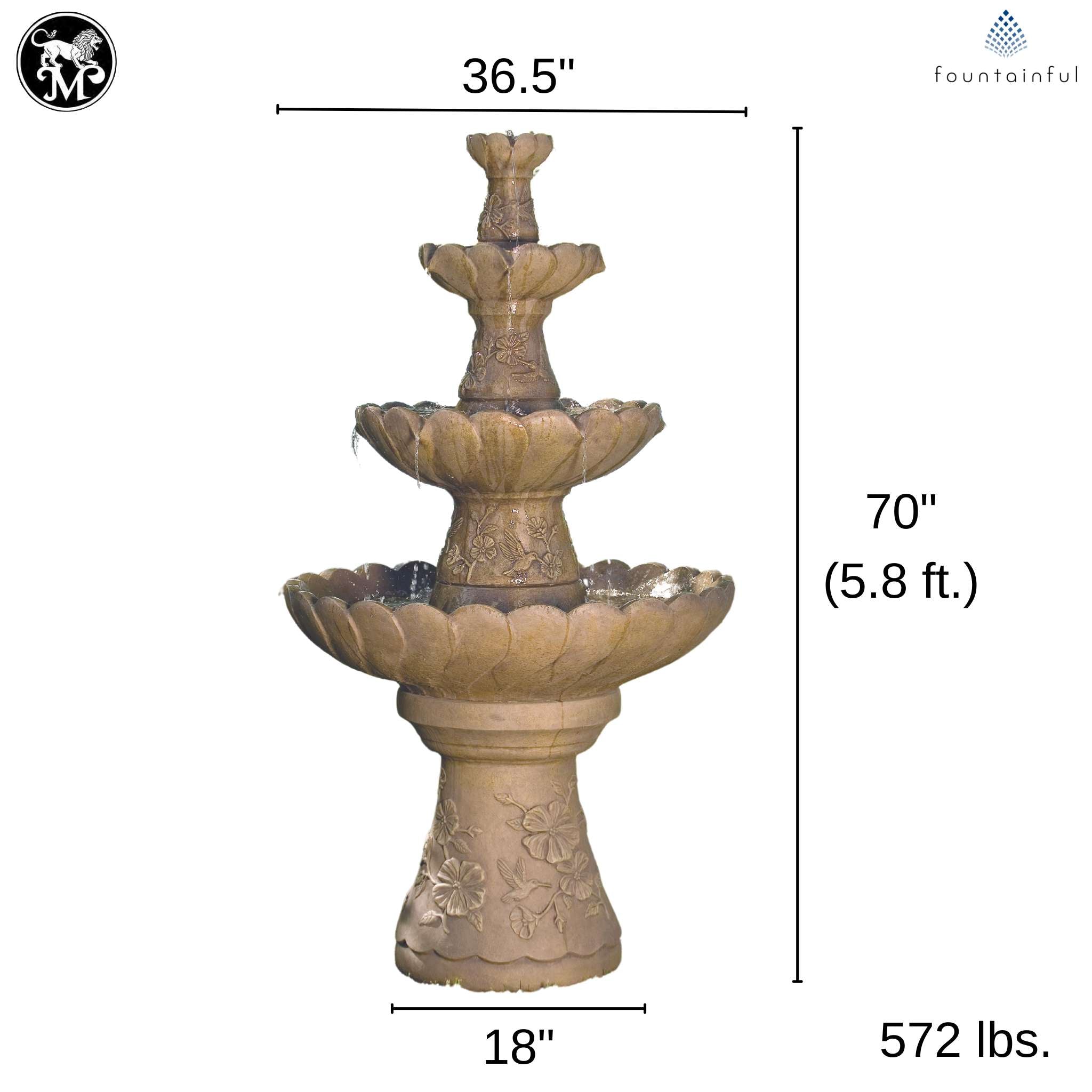 Hummingbird 4-Tier Concrete Fountain - Massarellis #3880