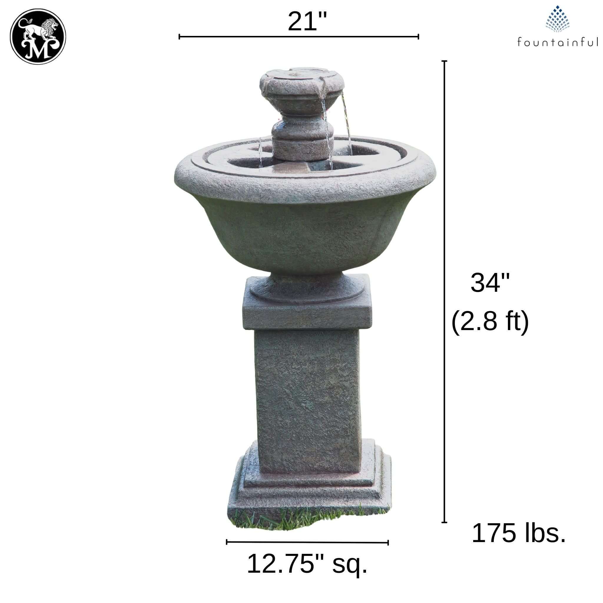 Cheshire 2-Tier Concrete Pedestal Fountain w/Lights - Massarellis #3570