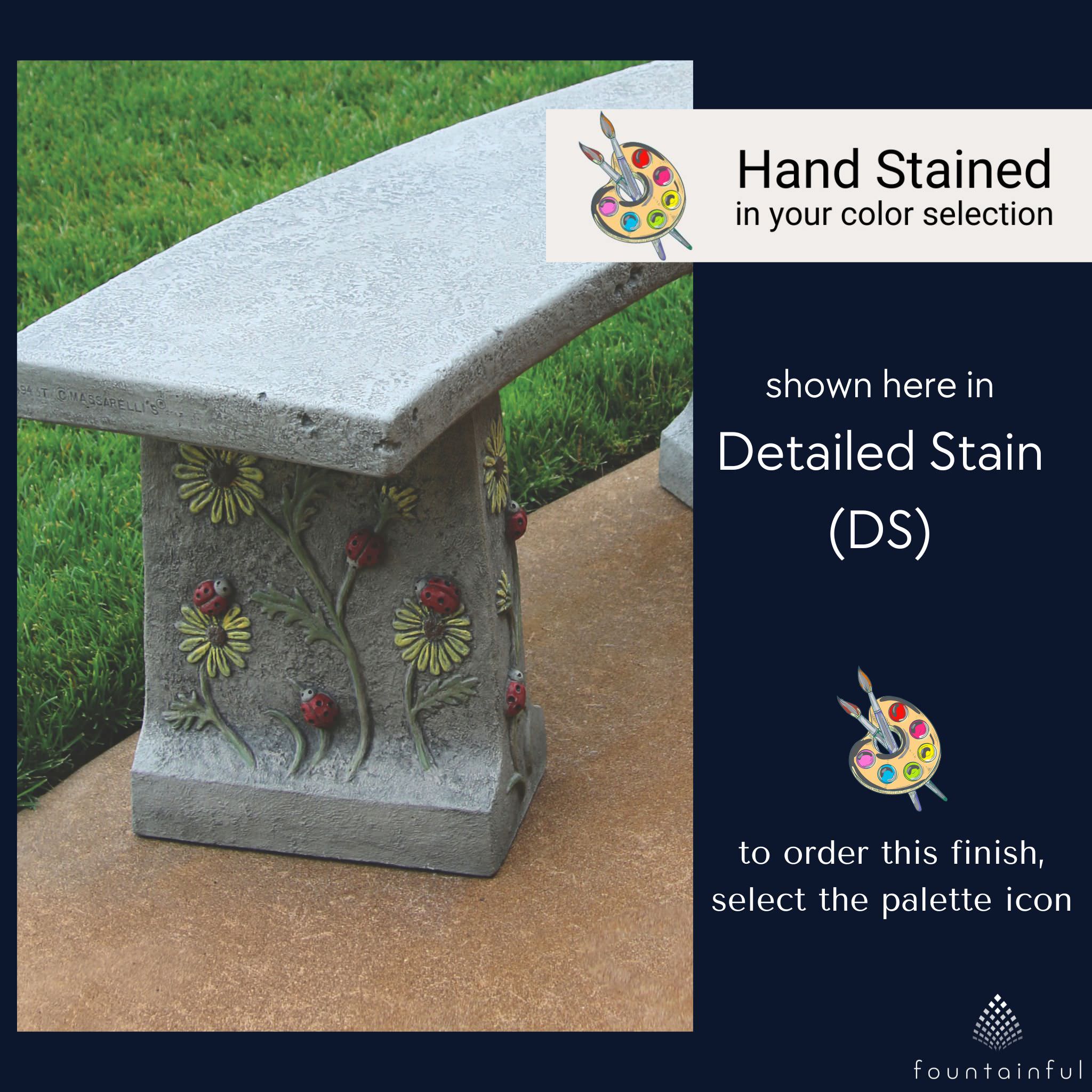 Ladybug & Flowers Concrete Garden Bench - Massarellis #4188