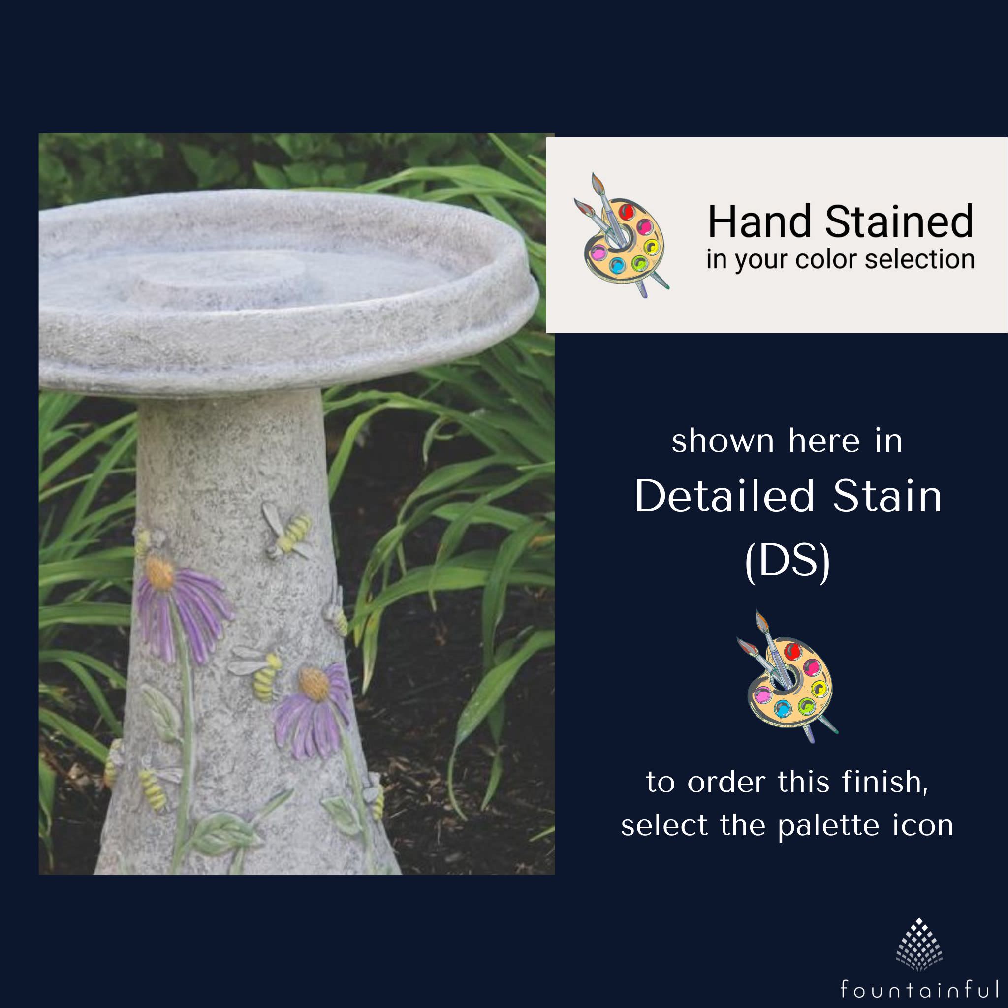 Honeybee & Flowers Concrete Bird Bath - Massarellis #9752
