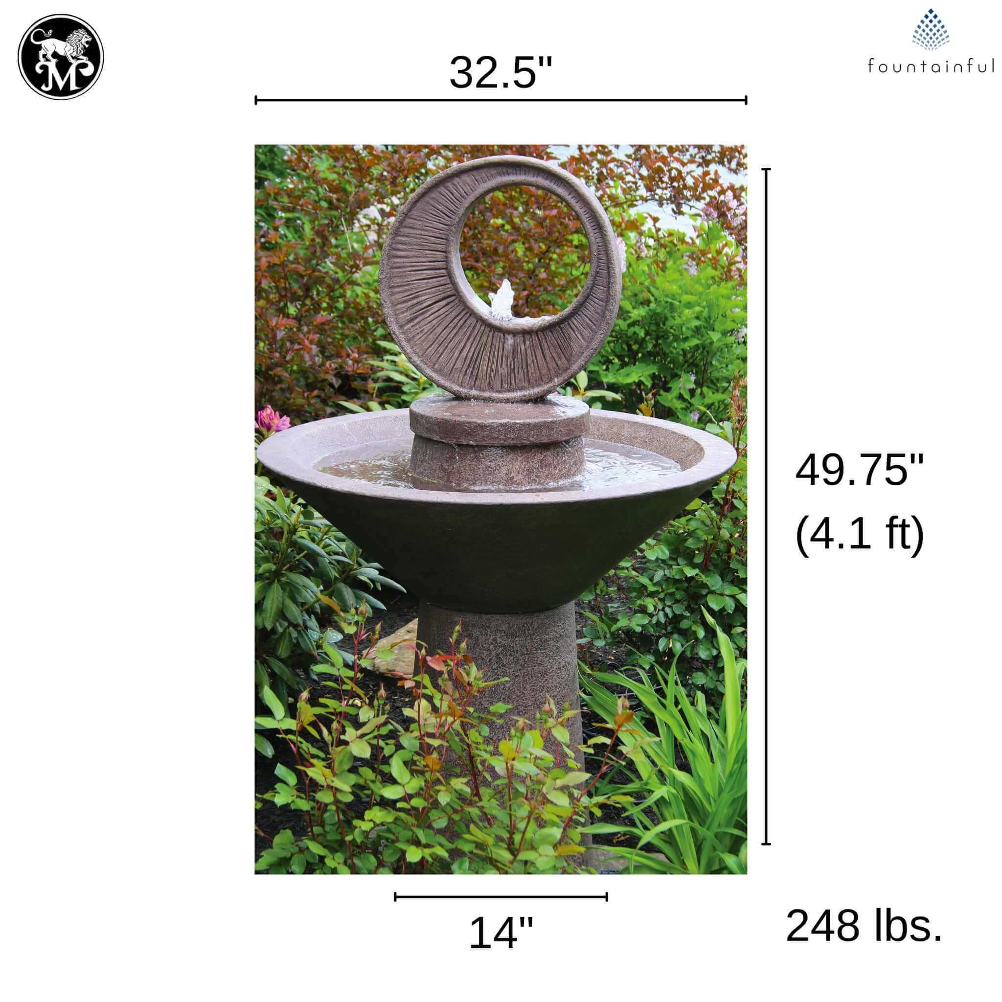Garden Sunburst Concrete Fountain w/Lights - Massarellis #3798