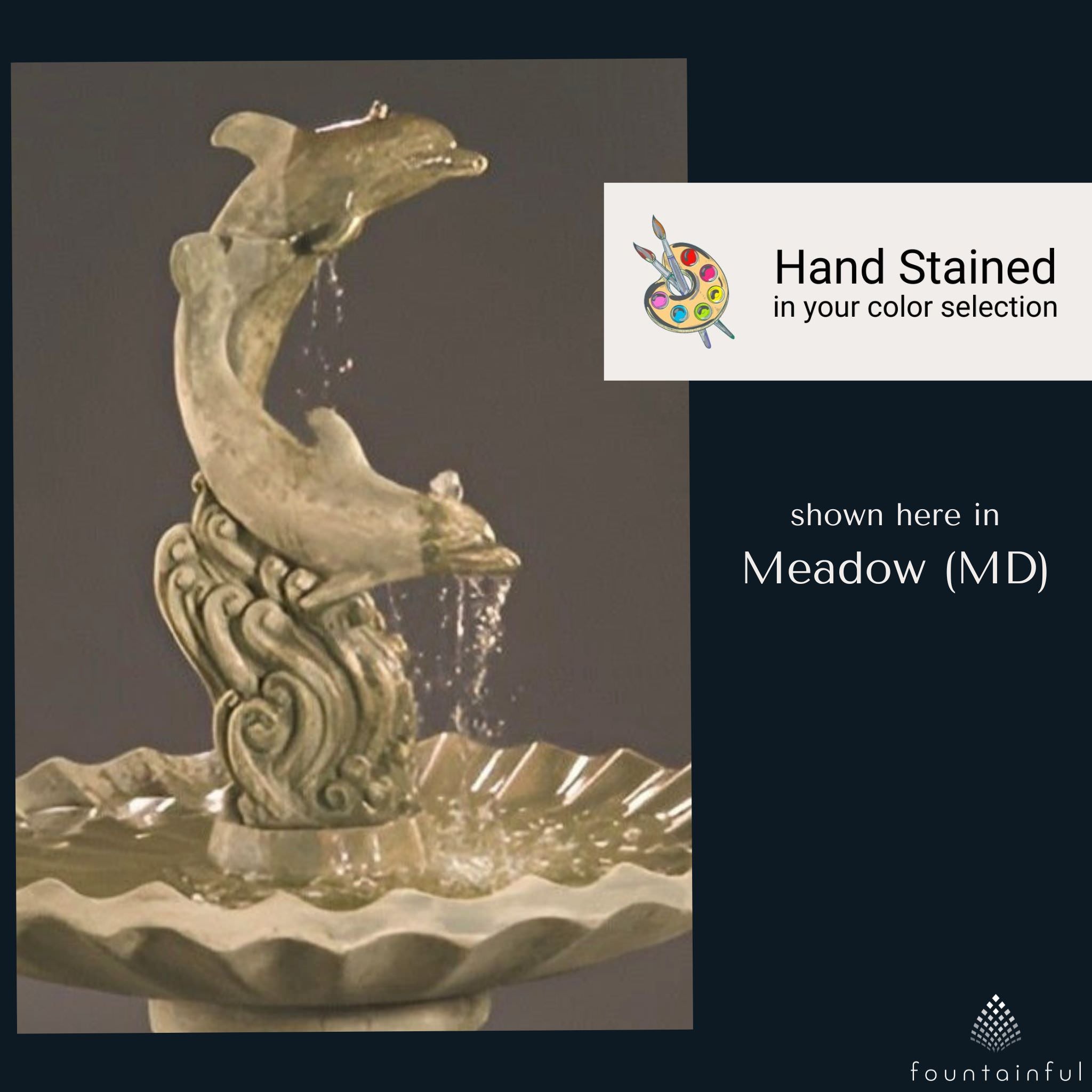 Dolphins with Shell Bowl Concrete Fountain - Fiore #2007