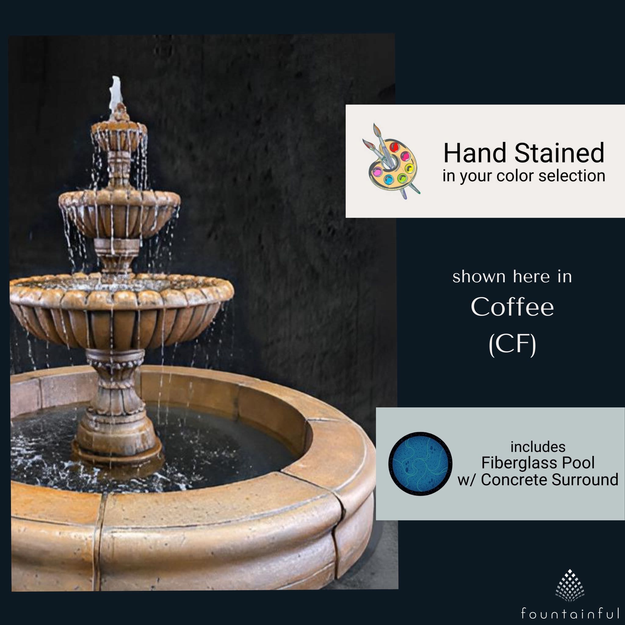 Marsala 3-Tier Concrete Fountain with Basin - Fiore Stone