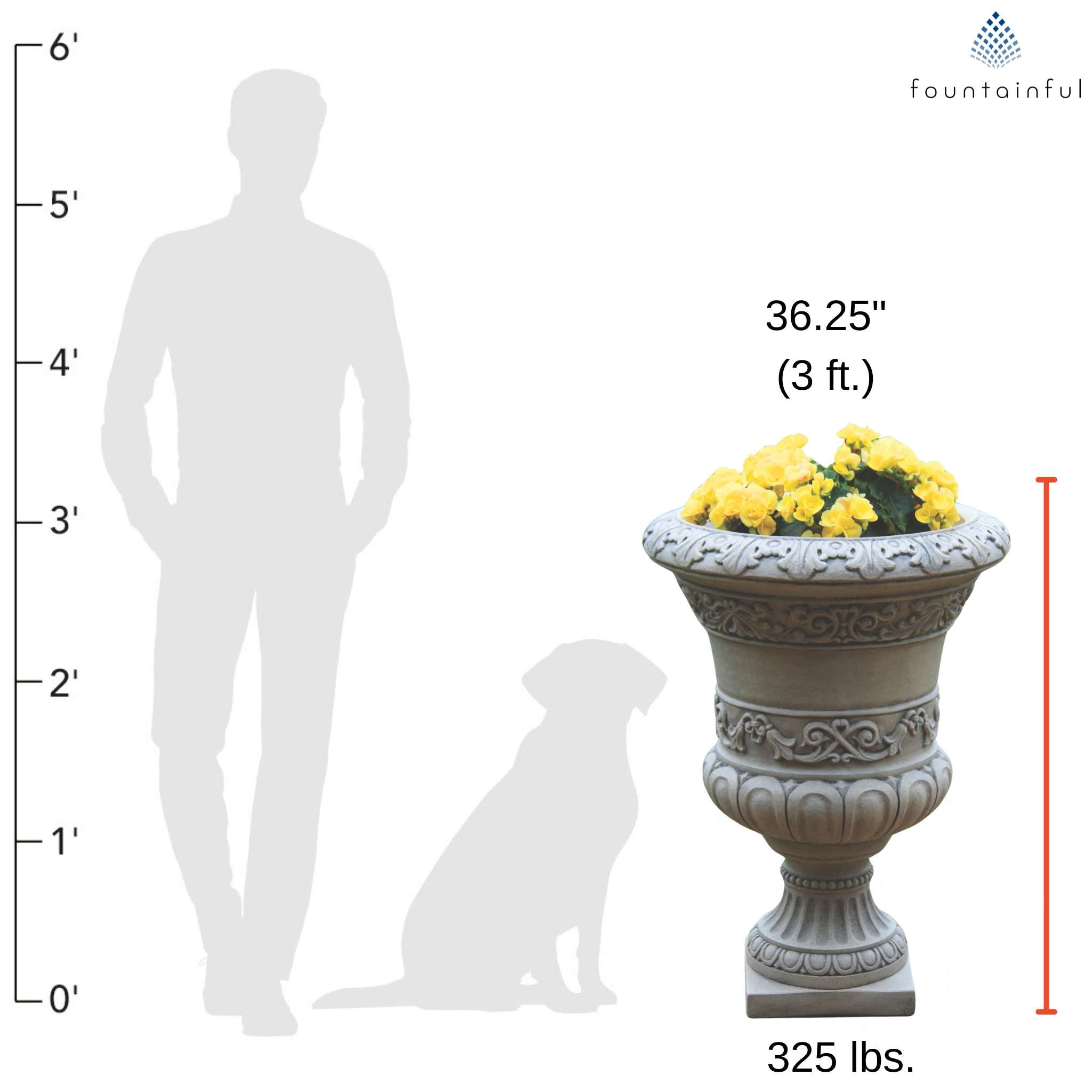 Scroll Leaf Concrete Urn Planter - Thumbnail 2