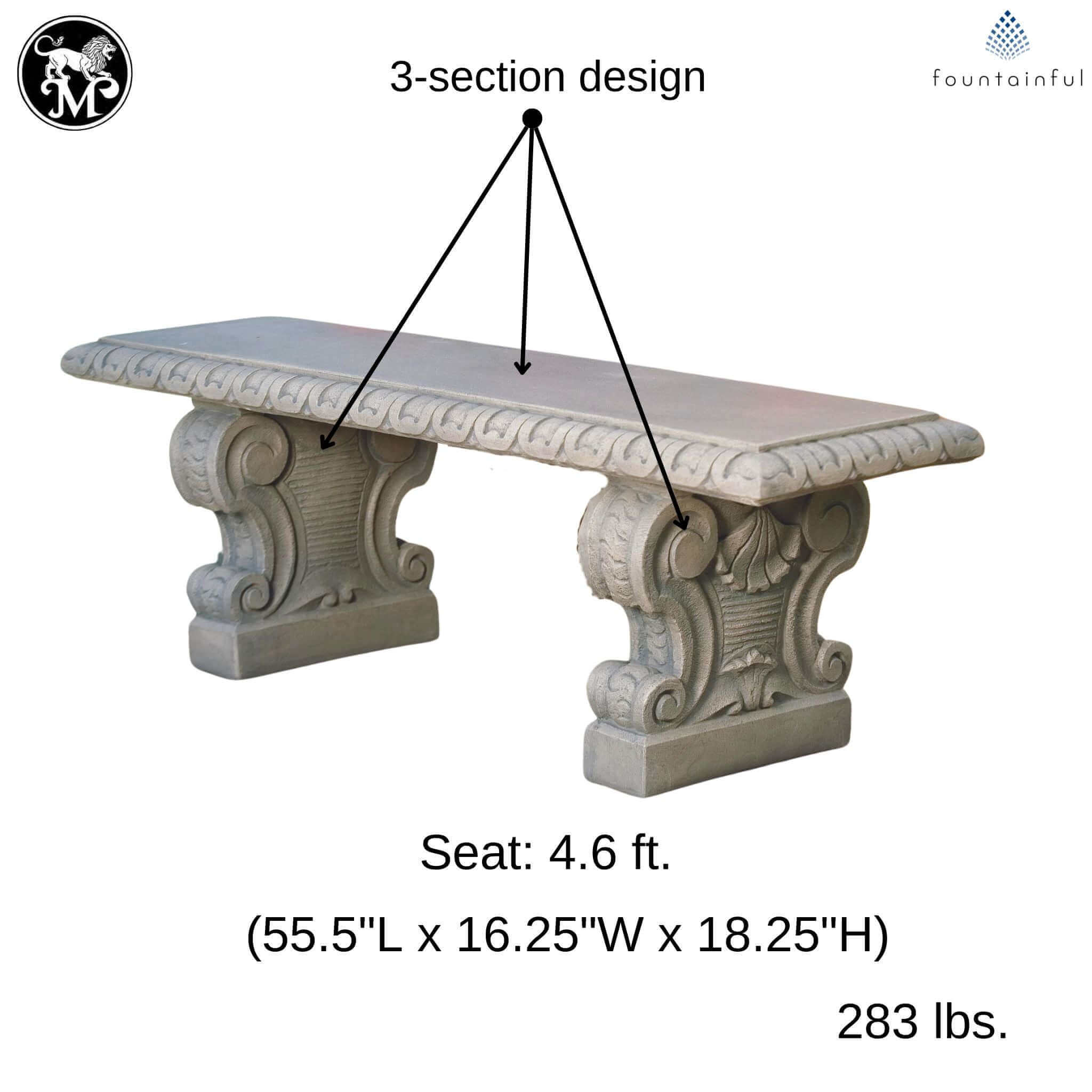 Verona Straight Concrete Garden Bench - Massarellis #4249