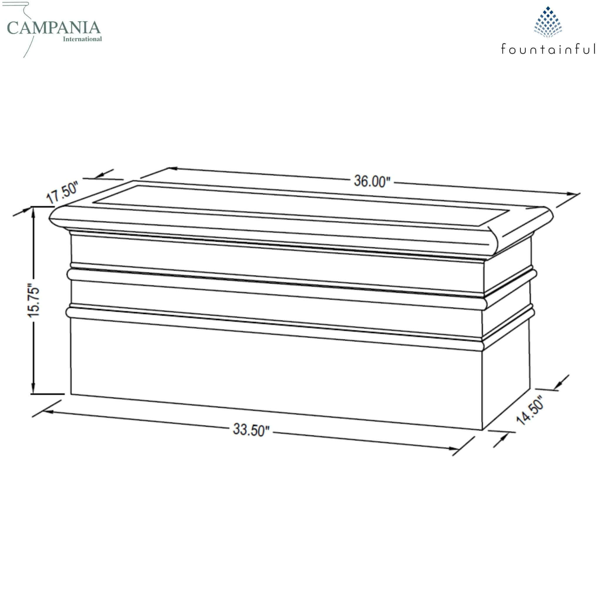 Classic Rolled Rim Concrete Window Box Planter - Campania #P555