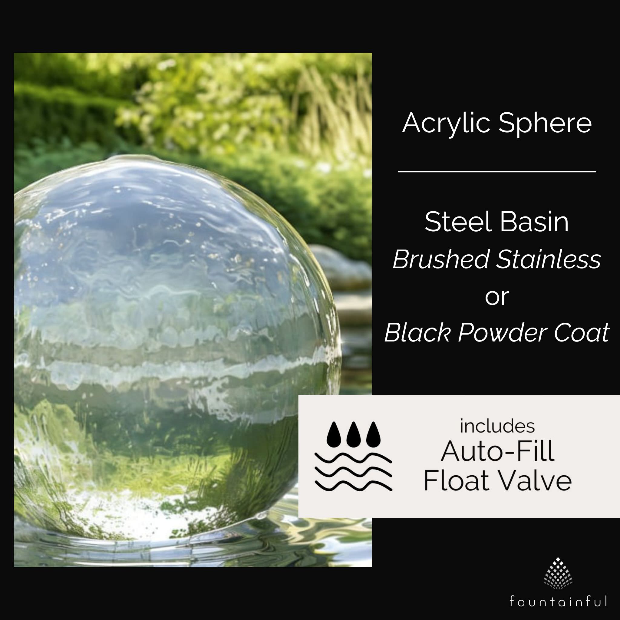 Crystal Sphere (Up to 48") Water Fountain - Aura Waterfalls