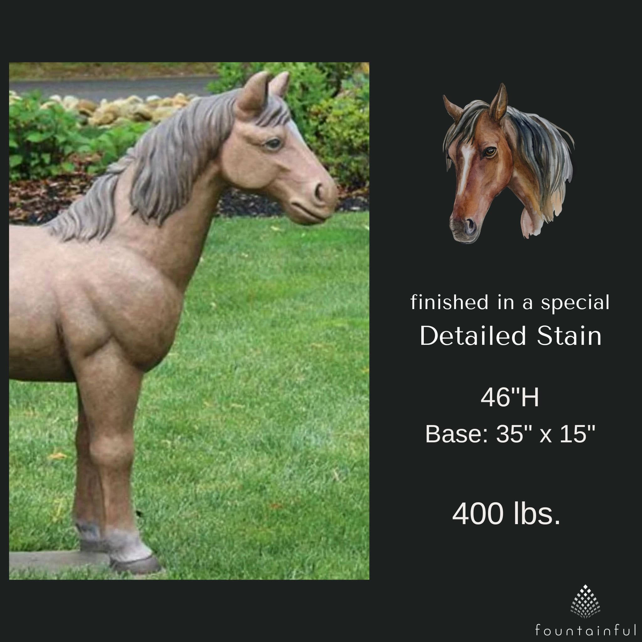Horse Concrete Garden Statue - Massarellis #2595