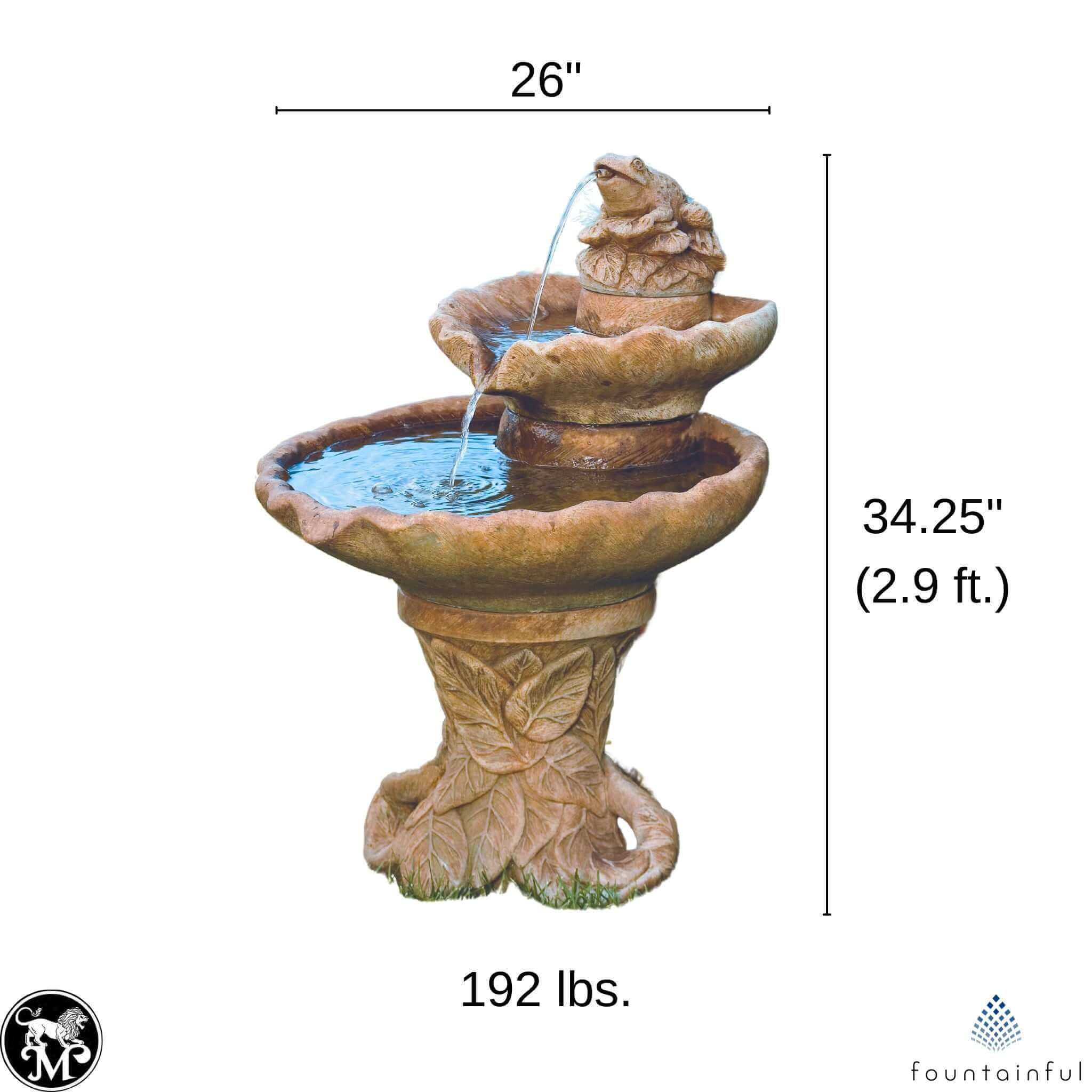 Leaf & Frog 2-Tier Spitter Concrete Fountain - Massarellis #3645