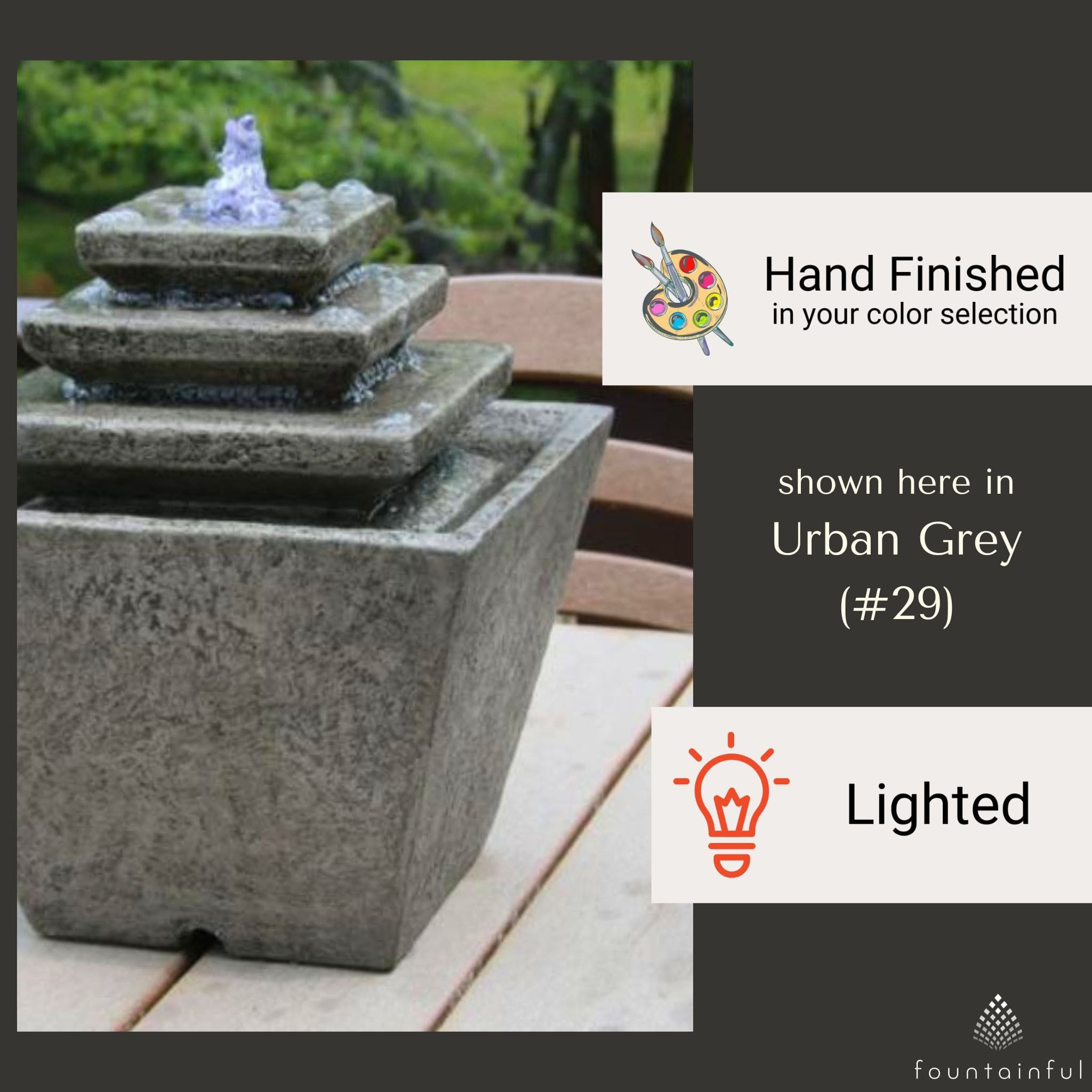 Squared 3-Tier Concrete Tabletop Fountain - Massarellis #3839