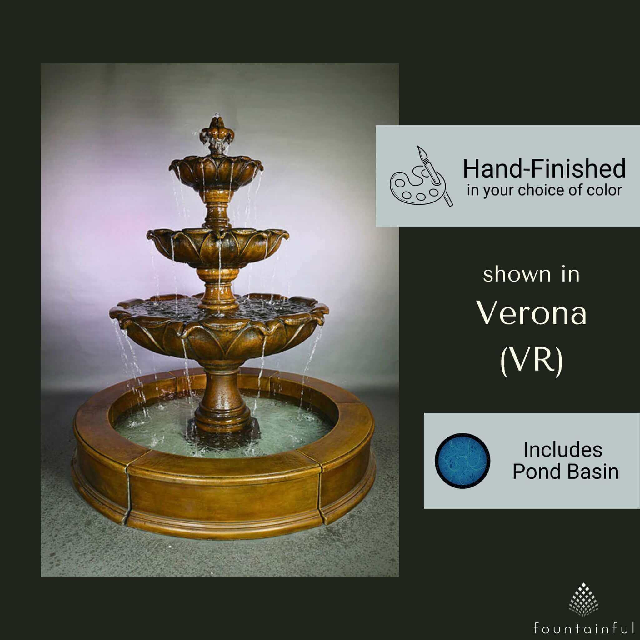 Gardenia 3-Tier w/Pond Concrete Fountain - Giannini Garden Ornaments