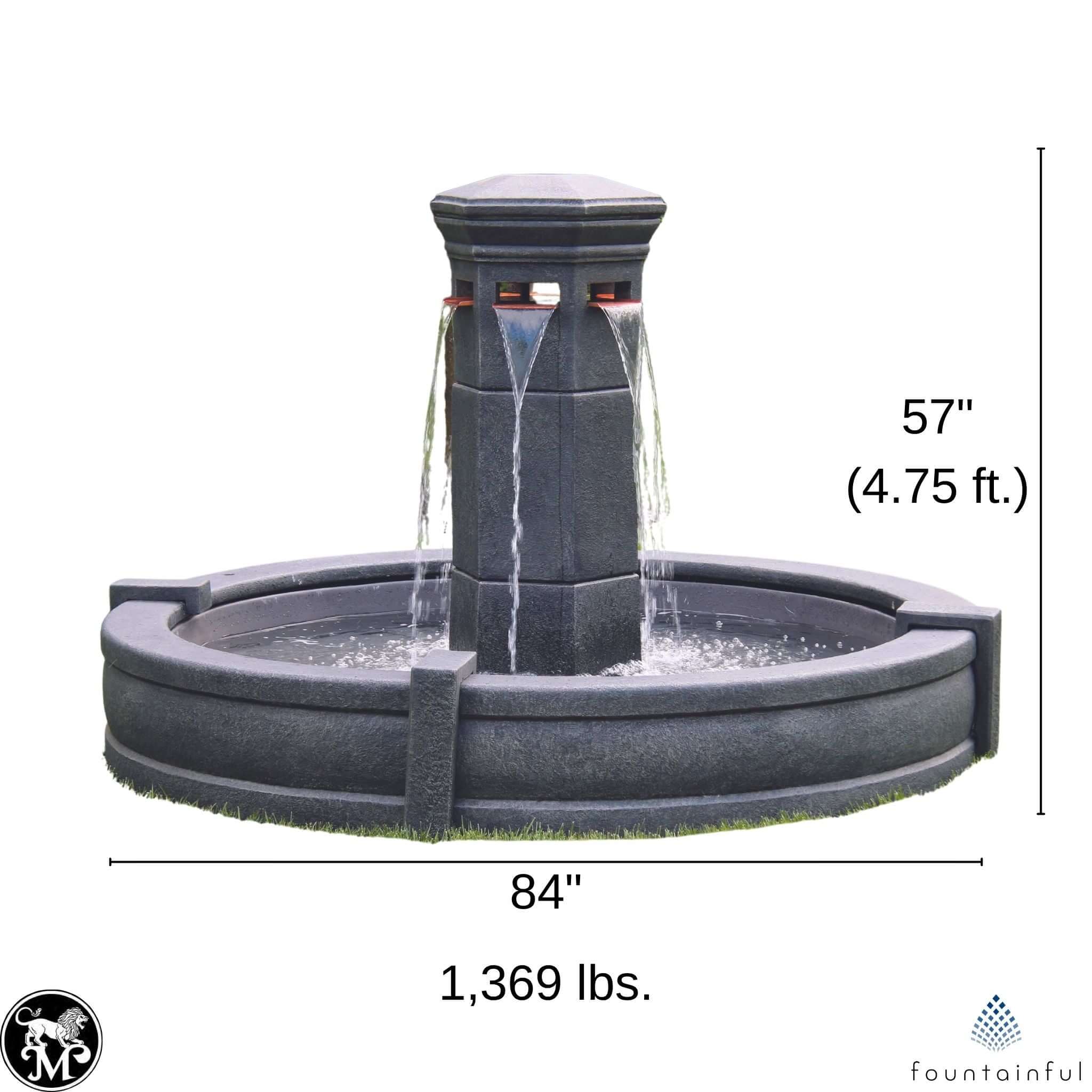 Volterra Column Concrete Fountain w/Pool - Massarellis #3878