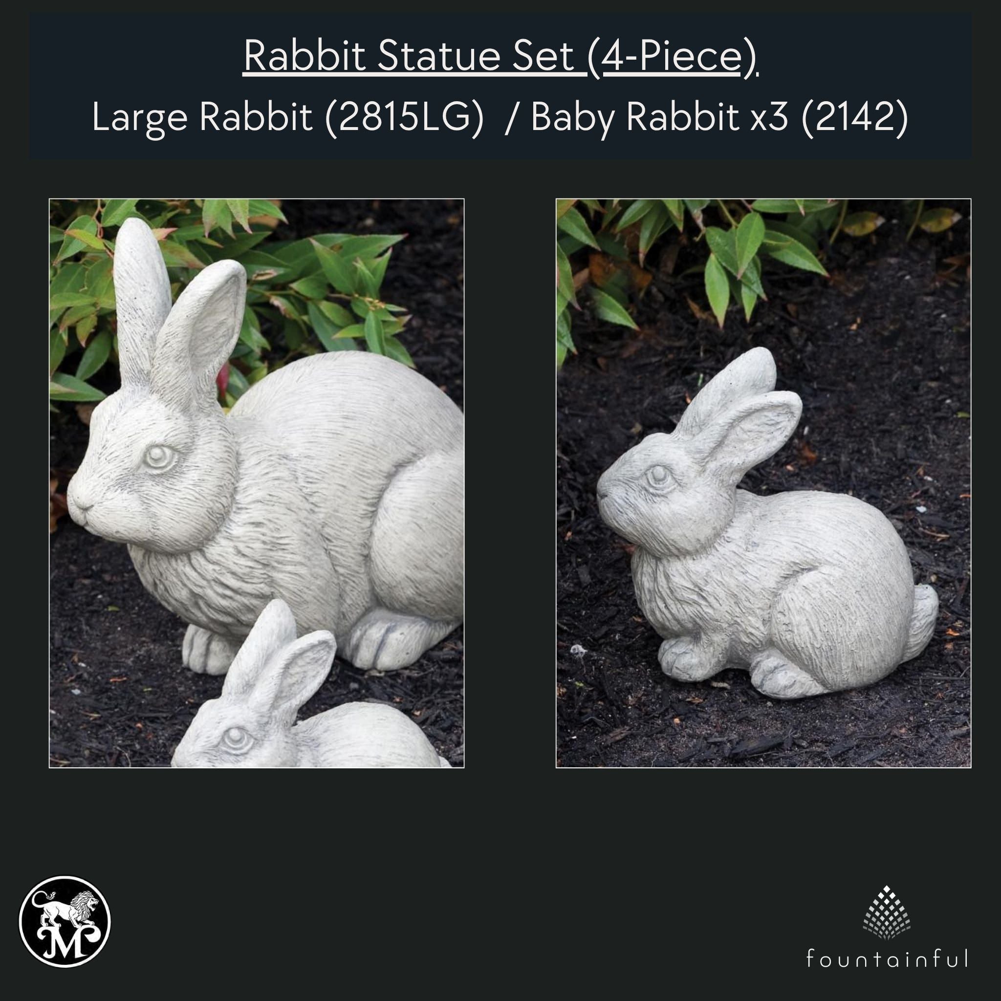 Rabbit Set 4-Piece Concrete Garden Statues - Massarellis #2815