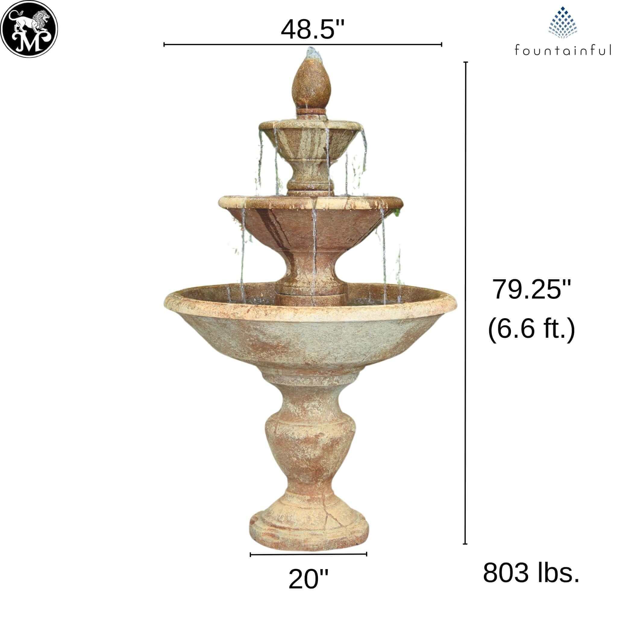 Cortona 3-Tier Concrete Fountain - Massarellis #3875