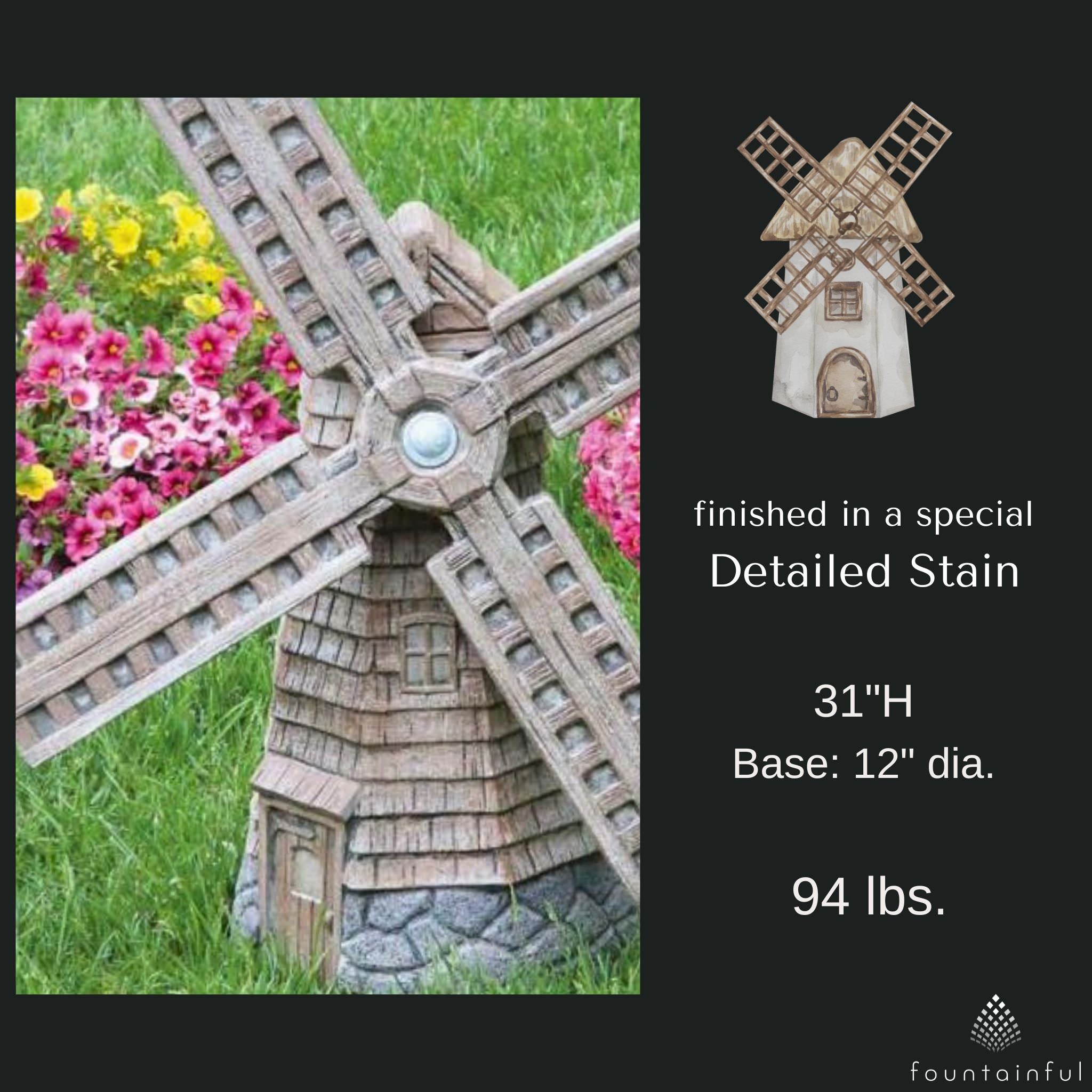 Windmill Whispering Woods Concrete Statue - Massarellis #4093
