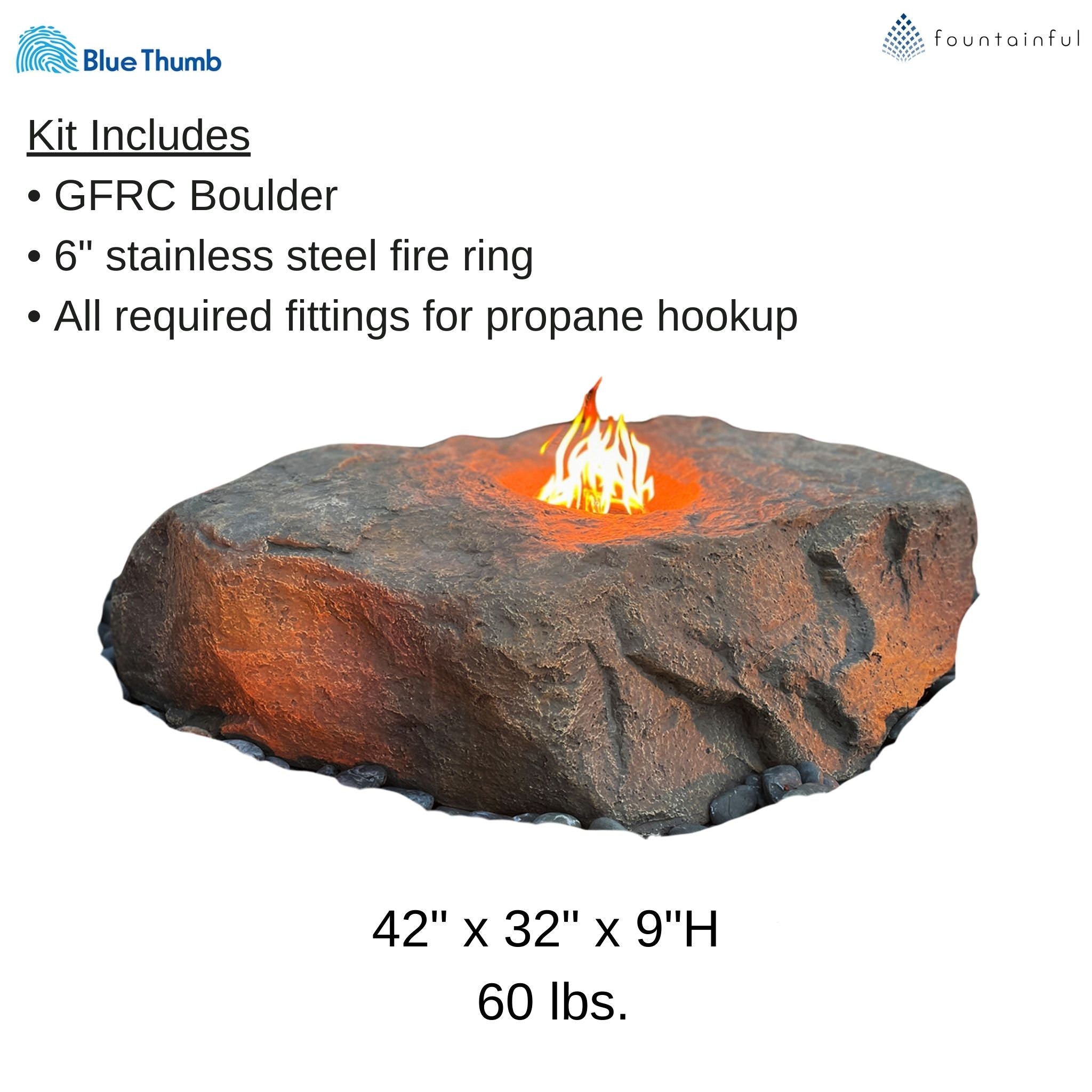 Large GFRC Fire Boulder - Blue Thumb