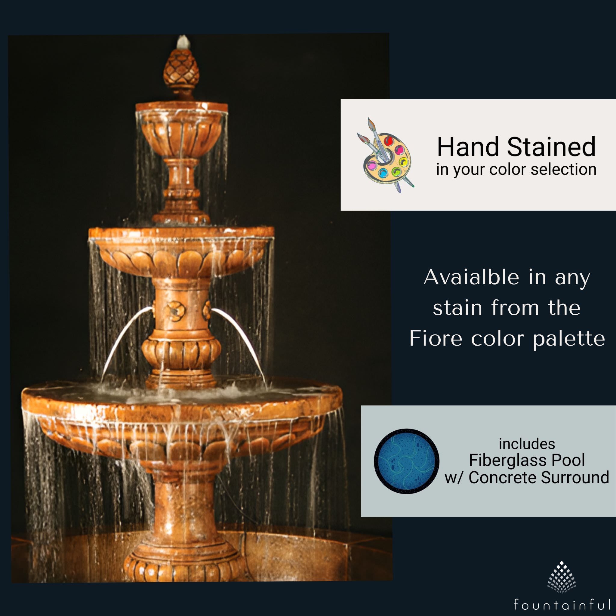 Mediterranean 3-Tier Concrete Pond Fountain - Fiore #LG134FRG