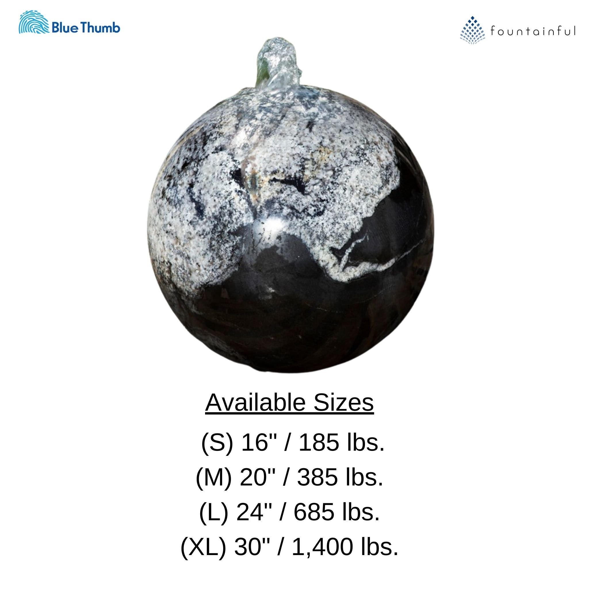 Blue Thumb Black Flower Granite Sphere Fountain ABART4216 - Thumbnail 5