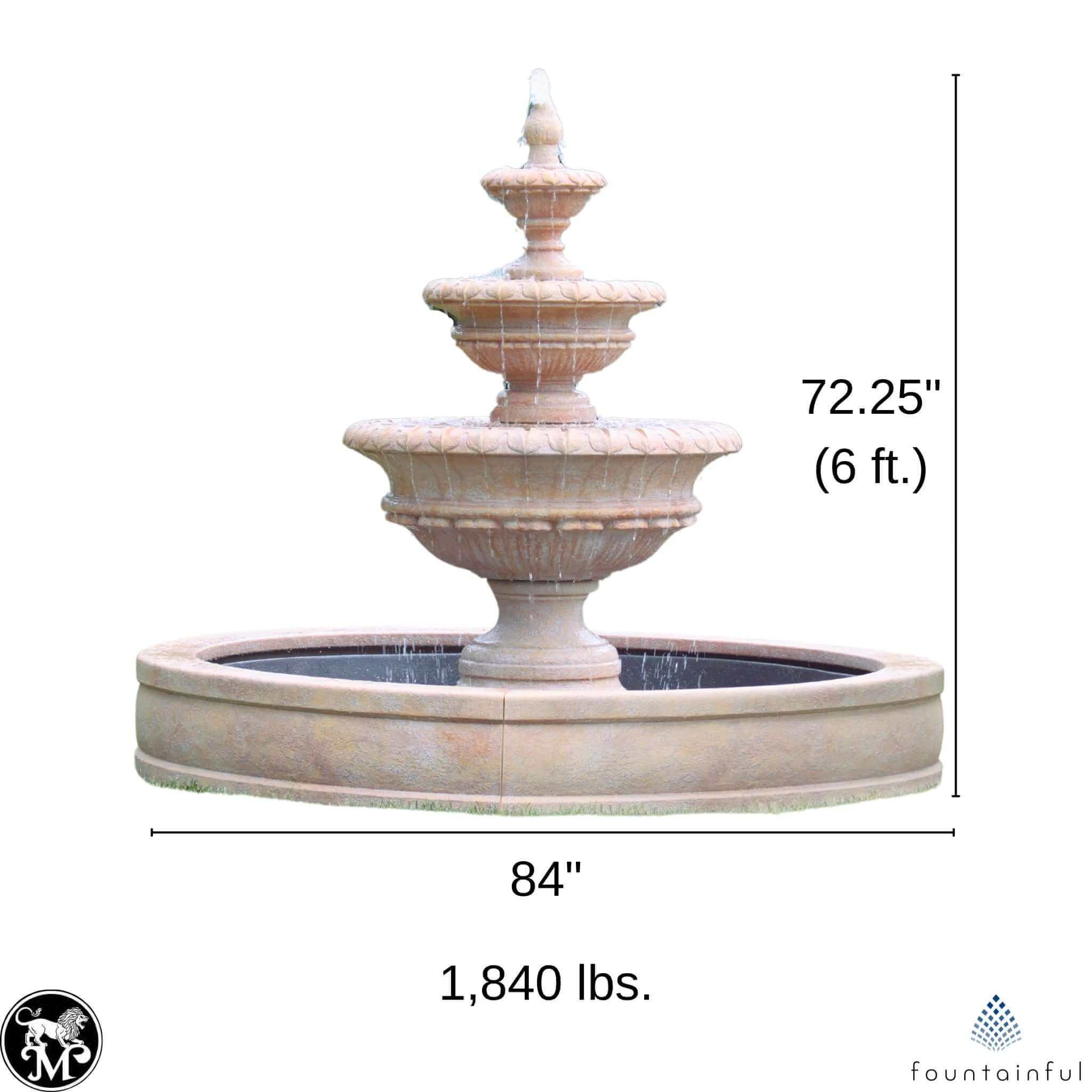 Chanticleer 3-Tier Concrete Fountain w/Pool - Massarellis #3722