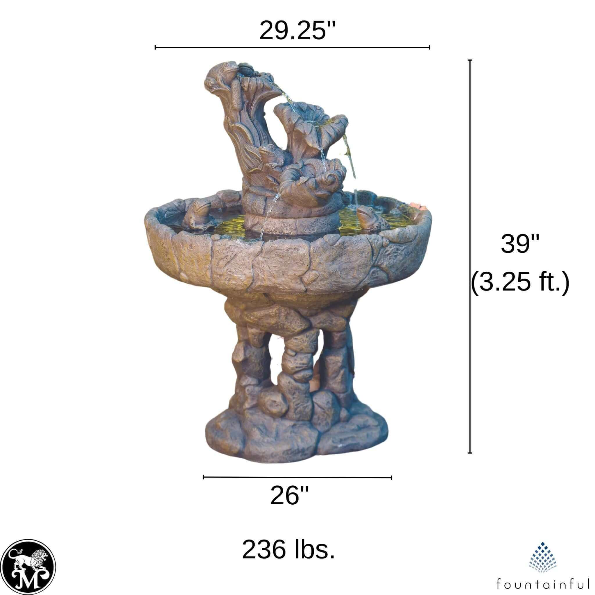 Frog & Cattail 3-Tier Concrete Fountain - Massarellis #3375