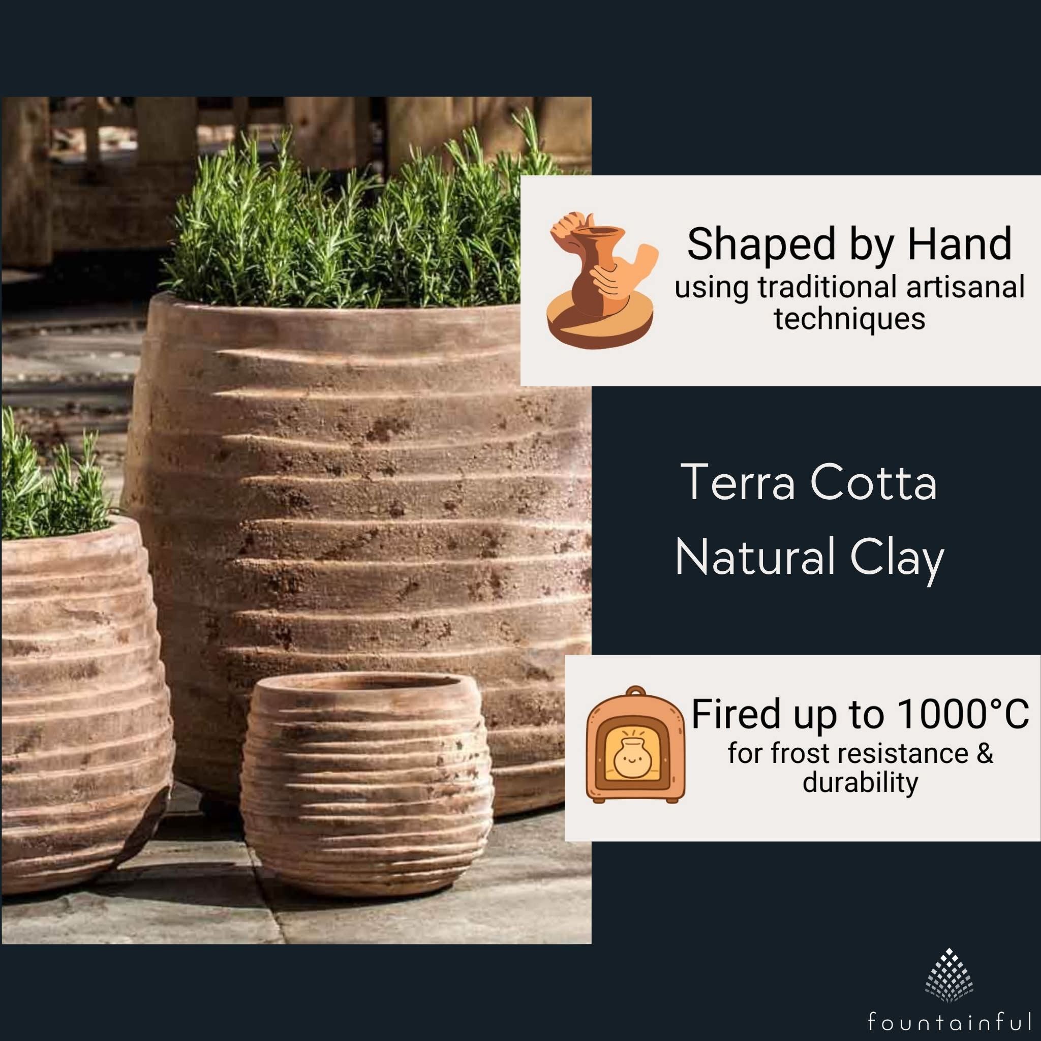 Ipanema Low Set of 3 Antico Terra Cotta Planters - Campania #6812