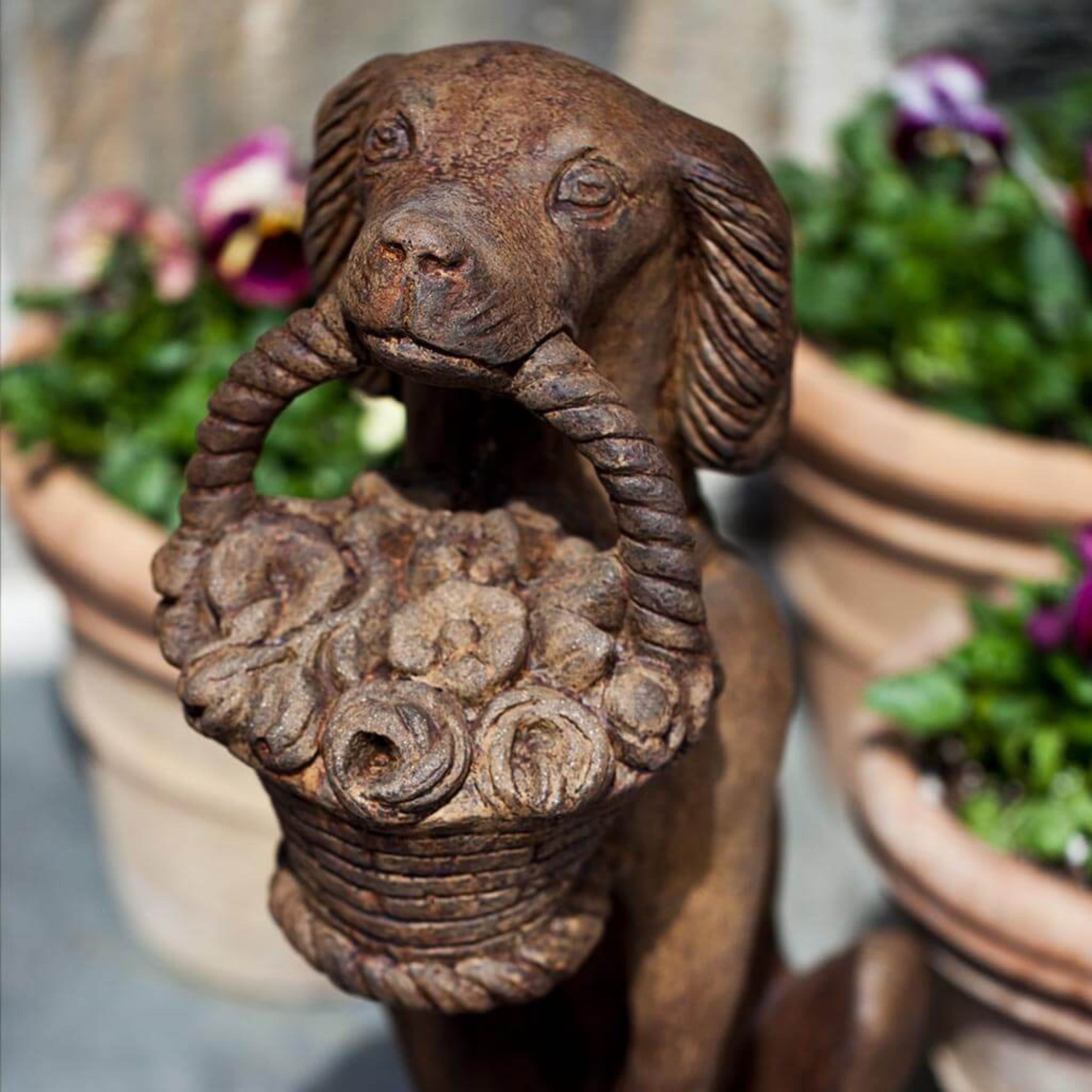 Campania International Vintage Dog with Basket Garden Statue - Thumbnail 4