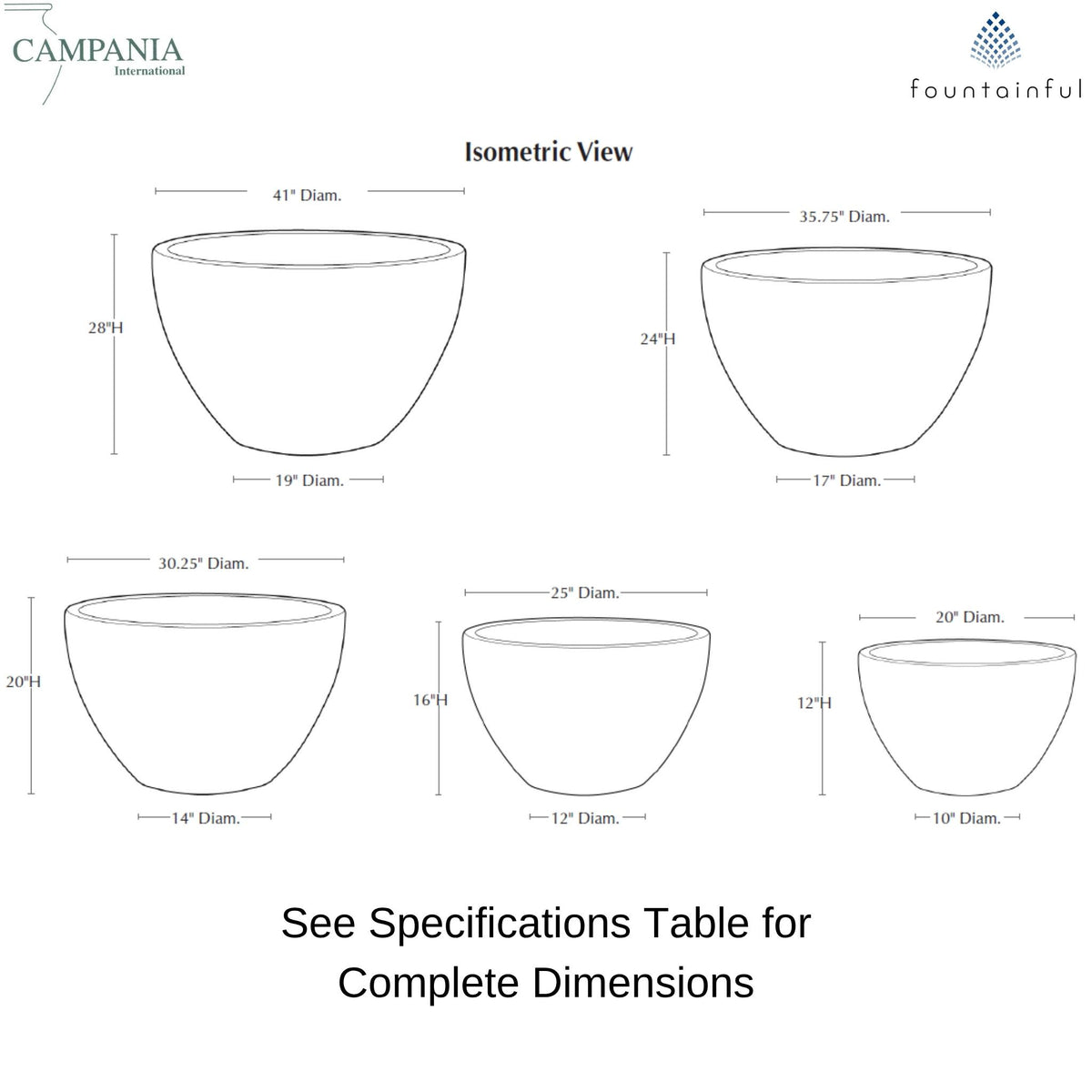 Nori Round Modern Concrete Planters - Campania