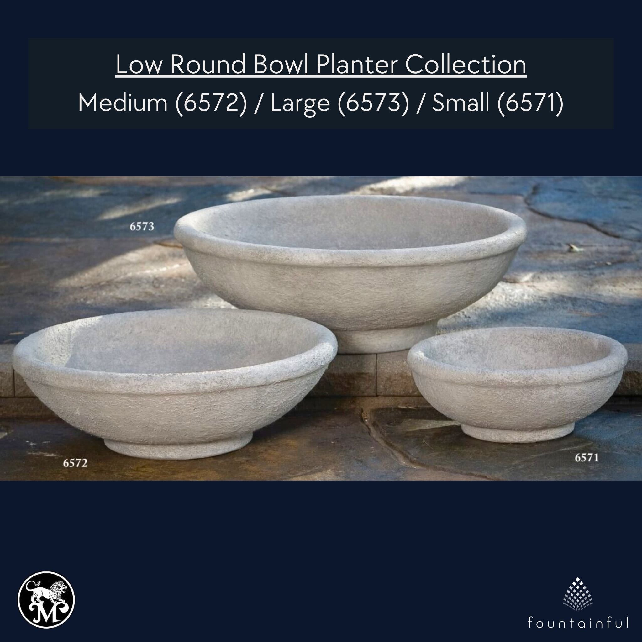 Low Round Bowl Concrete Planters - Massarellis