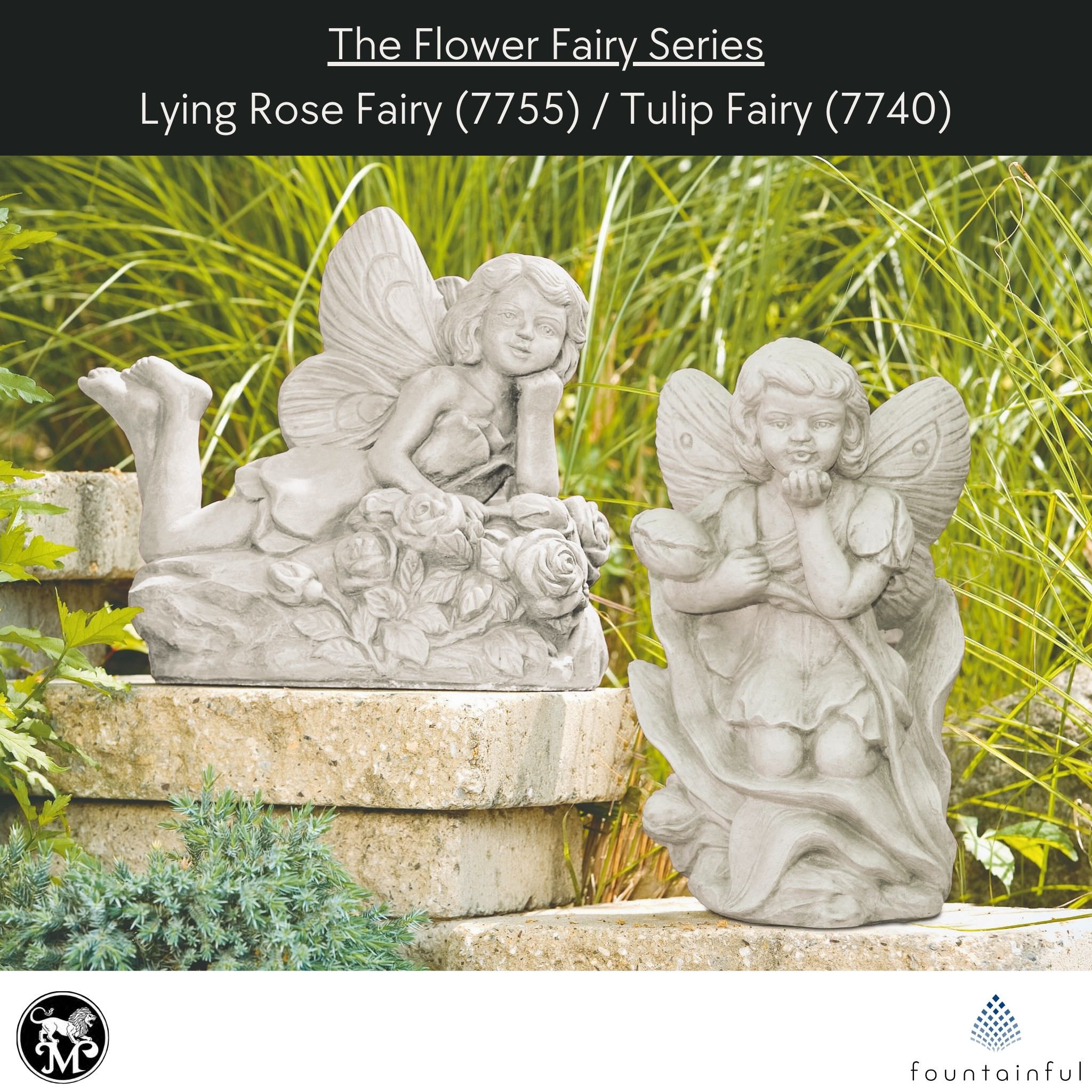 Lying Rose Fairy Concrete Garden Statue - Massarellis #7755