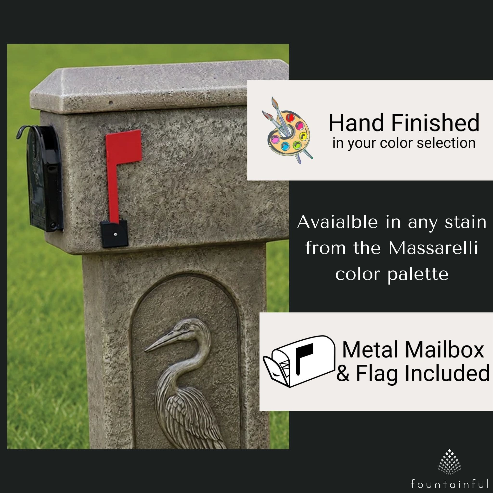 Heron Concrete Mailbox - Massarellis #4692